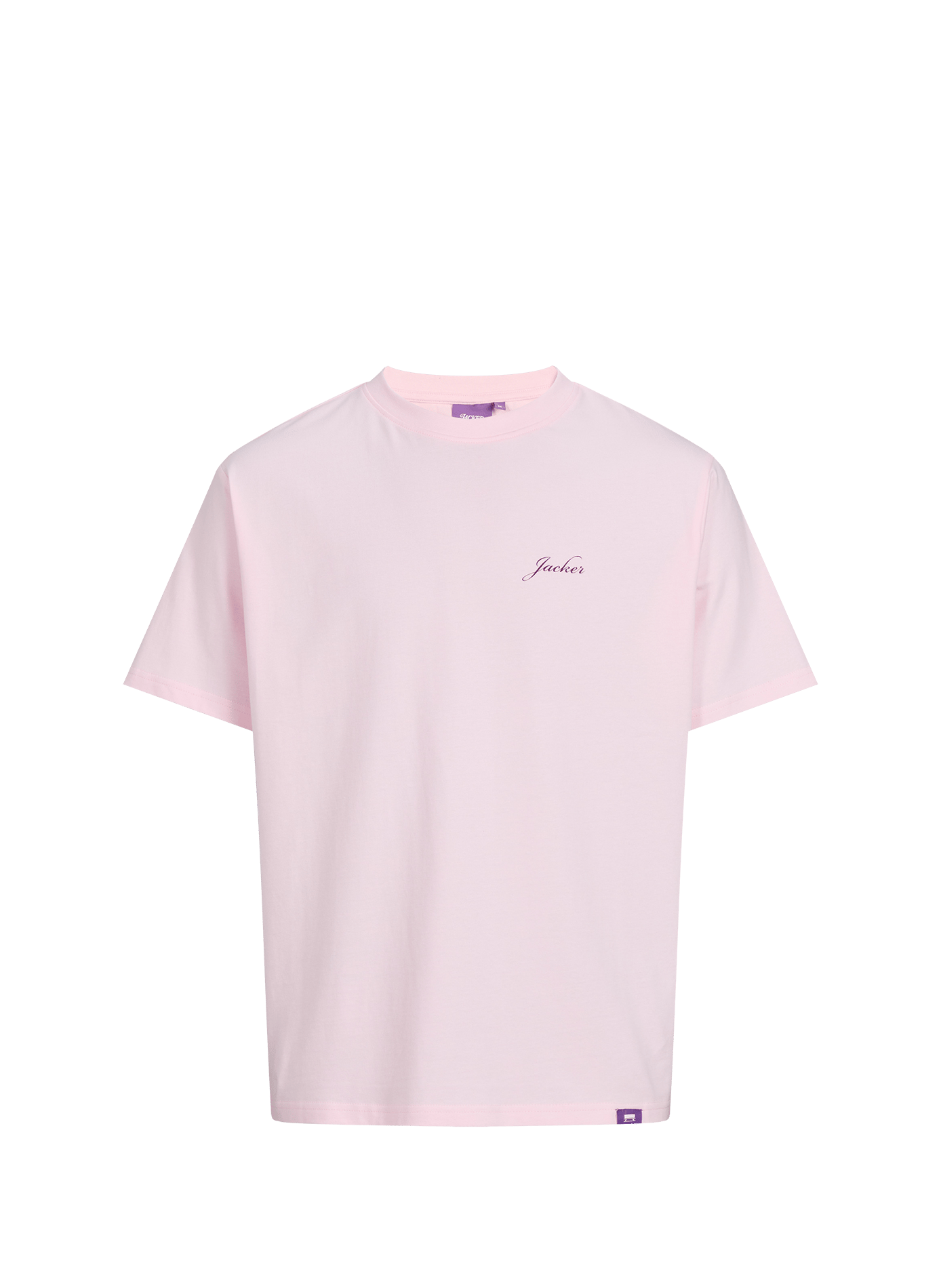 Plain round-neck T-shirt with screen-printed design JACKER. Pink