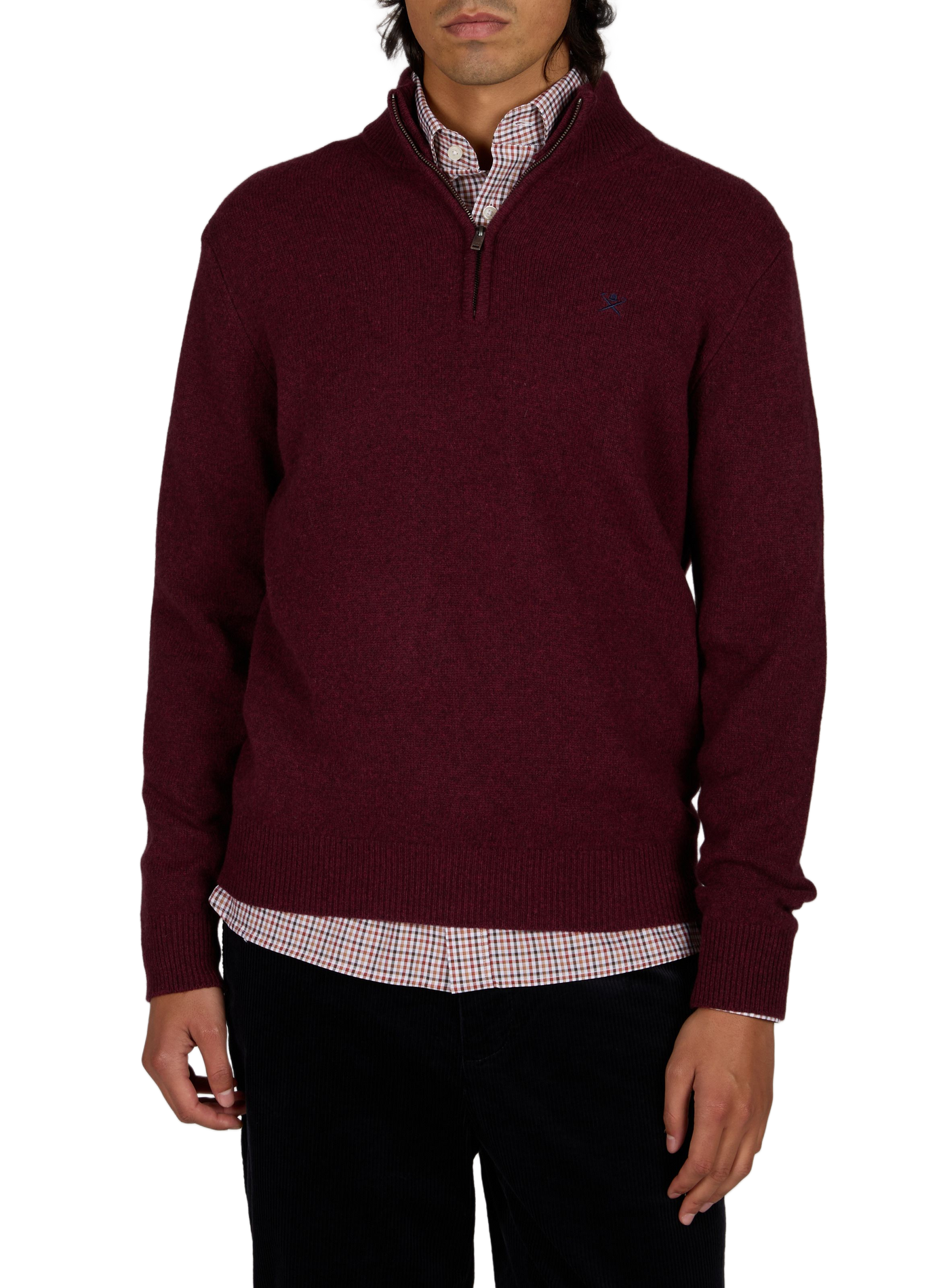 Pull droit col montant zippé en laine HACKETT Rouge