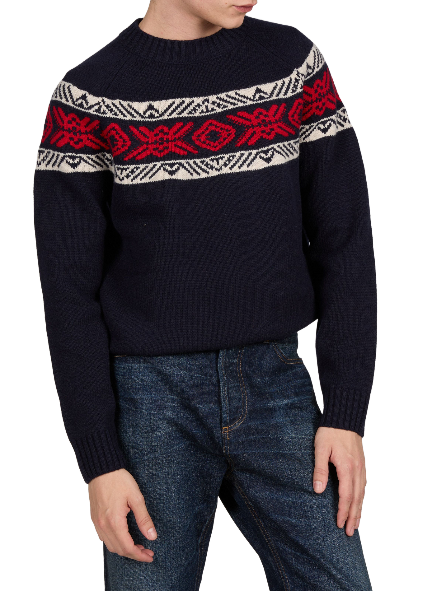 Straight-fit cotton jacquard sweater with a crew neck AIGLE Multicolour