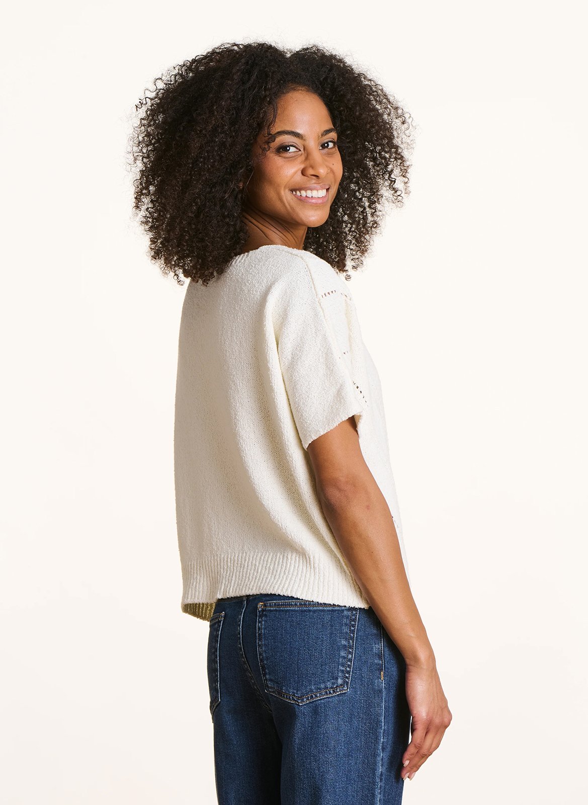 Oversized trui met V-hals van een katoenmix met gerecycled katoen LA FEE MARABOUTEE Wit