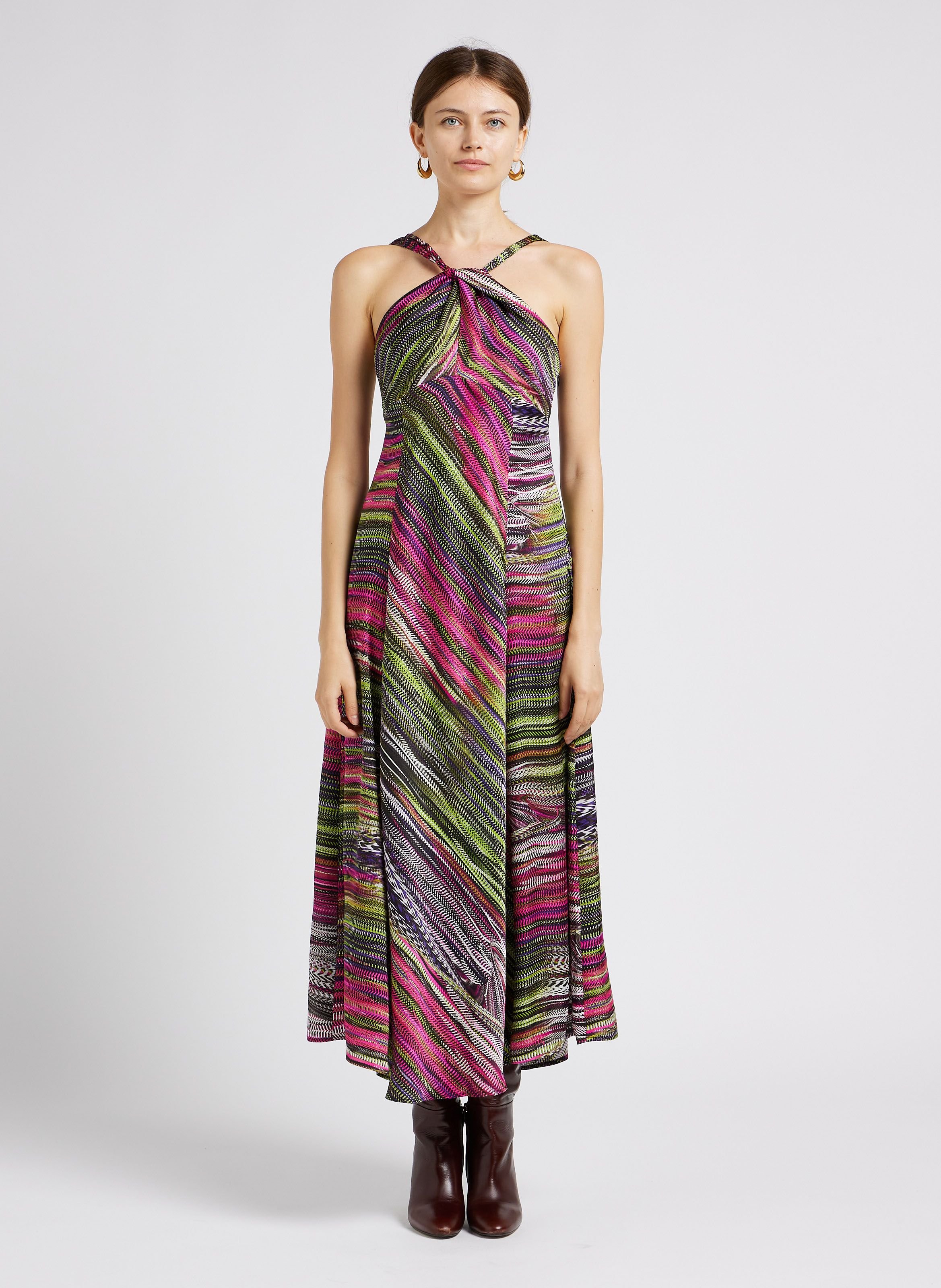 Robe longue col américain à imprimé