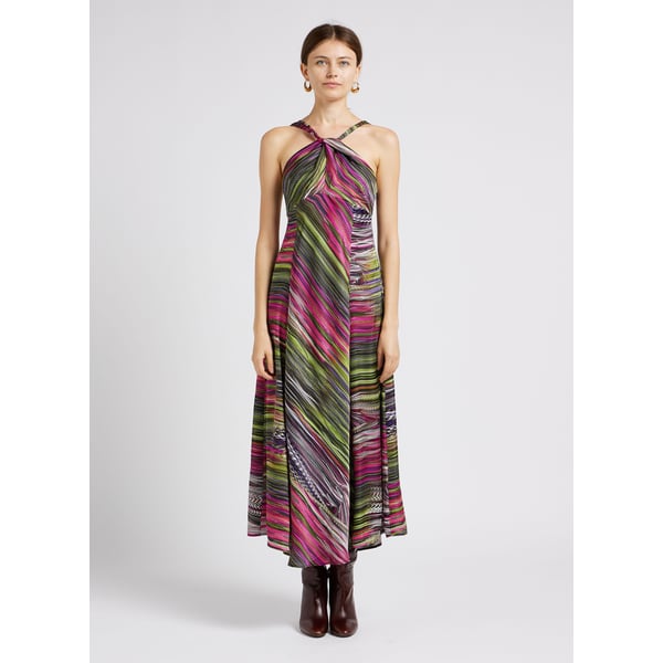 Robe longue col américain à imprimé