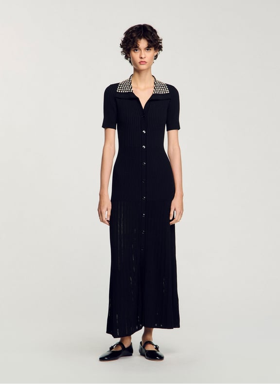 Robe longue en maille à studs Noir by SANDRO SANDRO Robe longue en maille à studs Noir