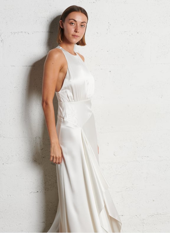 Robe longue sans manches en satin gerry Blanc by BA&SH BA&SH Robe longue sans manches en satin gerry Blanc