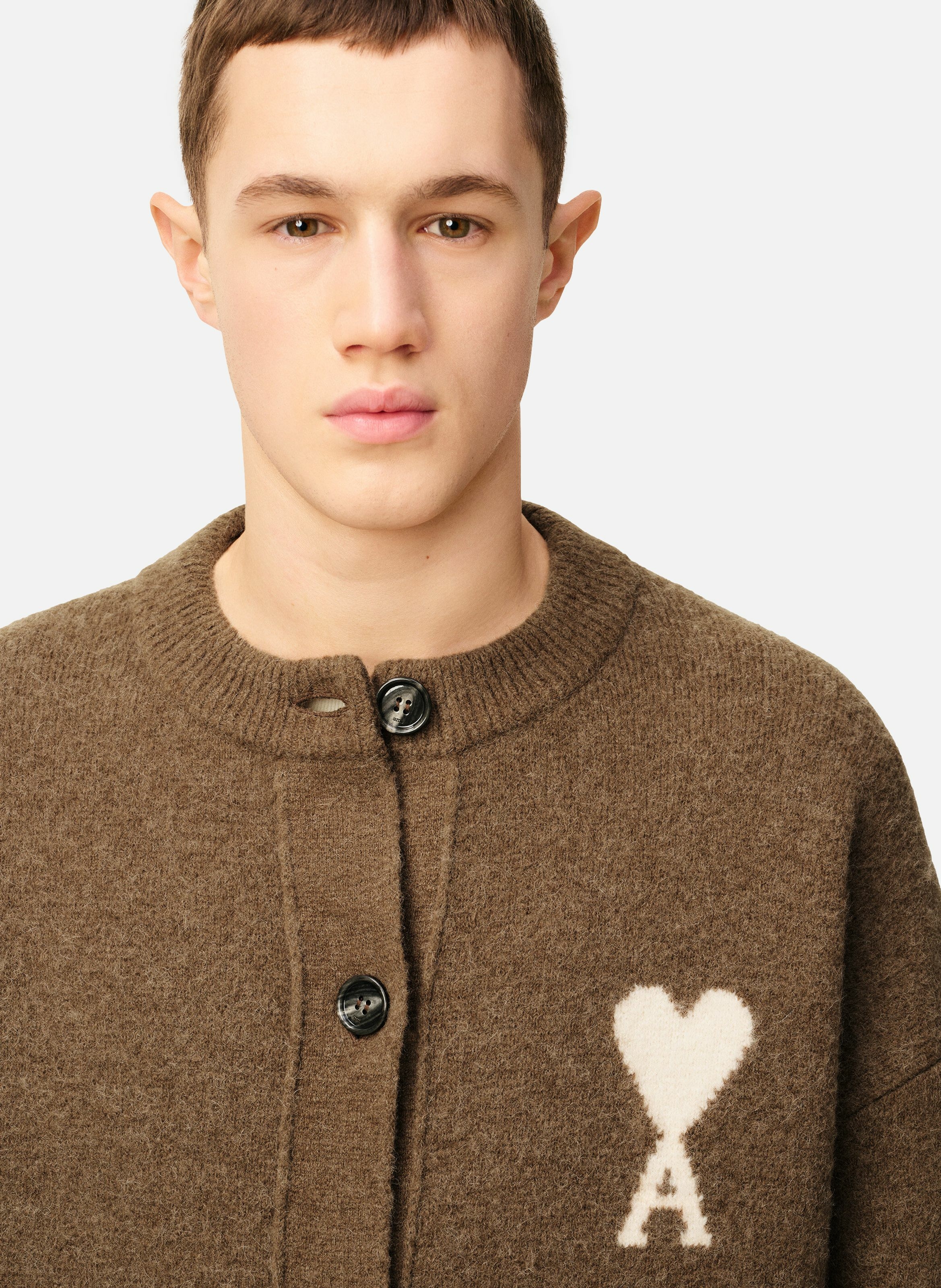 Cardigan ami de coeur en alpaga unisexe AMI PARIS Marron