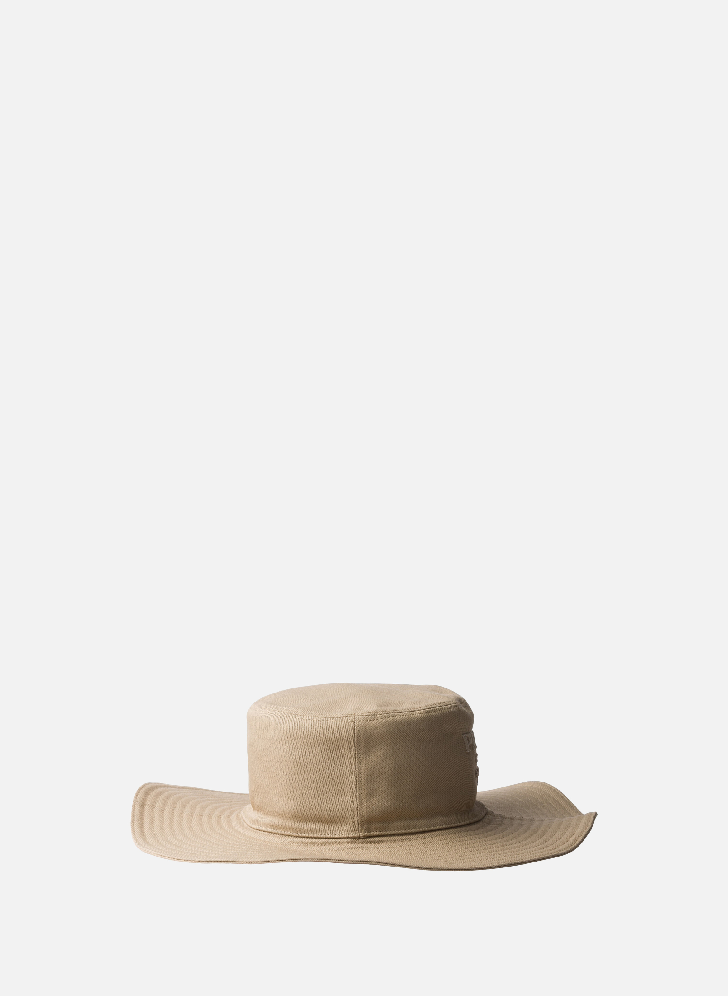 Chapeau à bord large en coton PRADA Beige