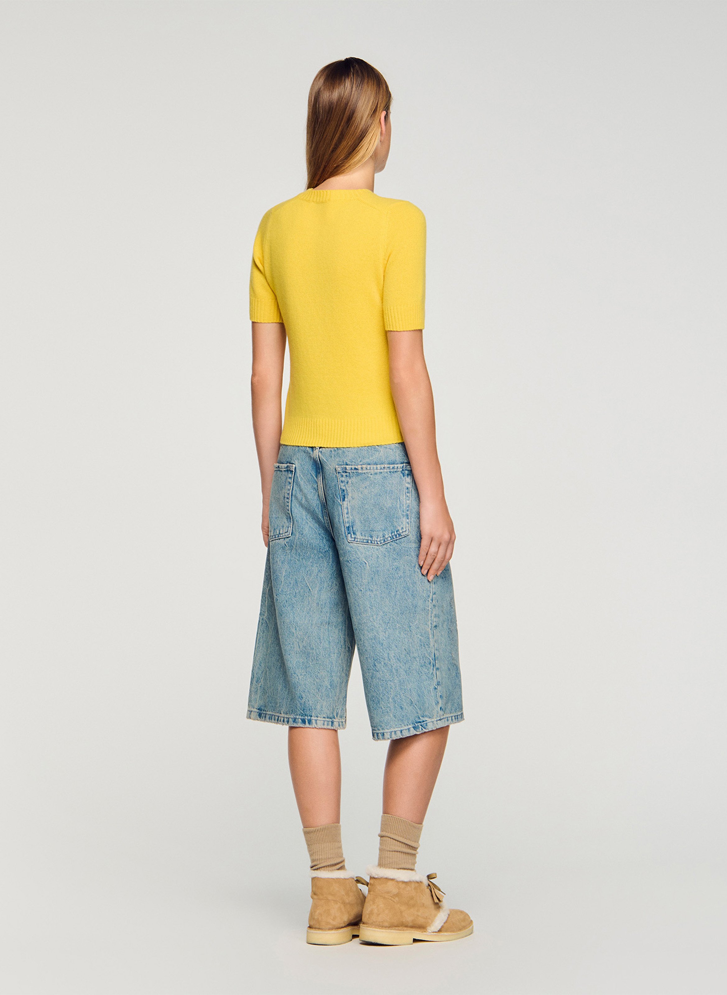 Pull col rond en laine SANDRO Jaune