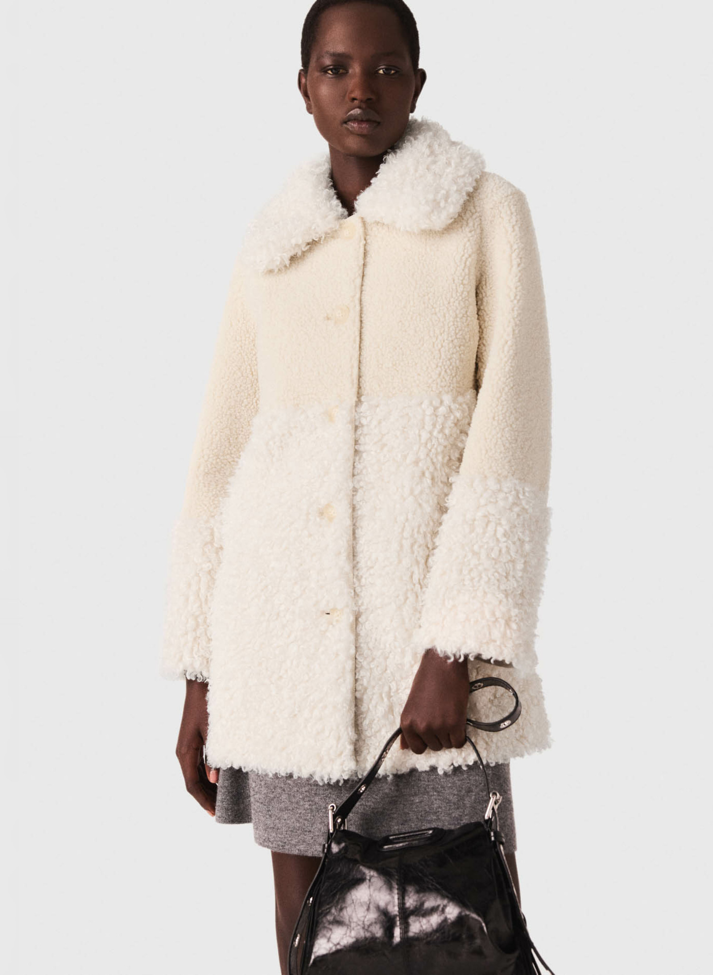 Manteau col large effet fourrure MAJE Beige