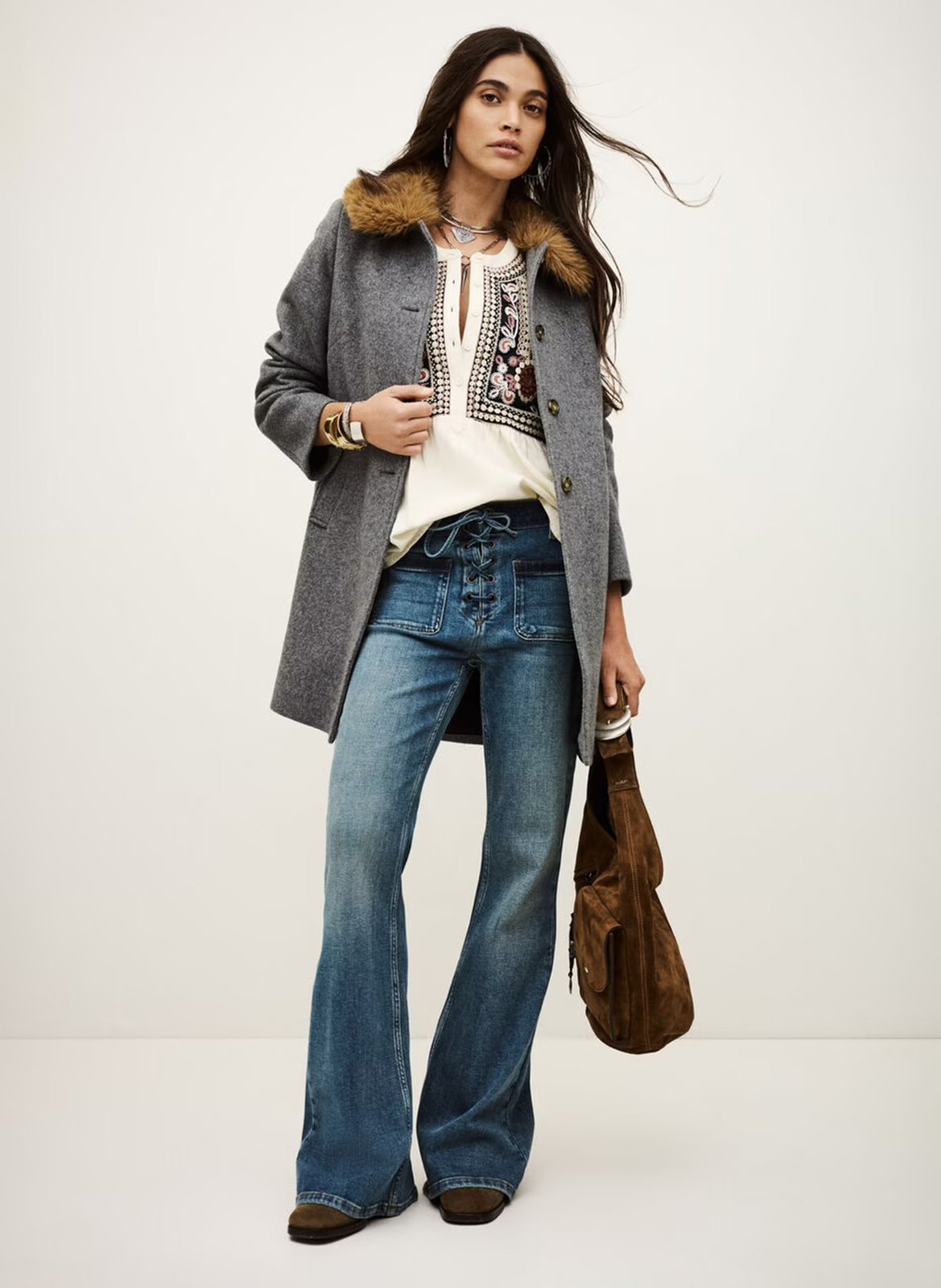 Manteau droit en laine mélangée talling BA&SH Gris