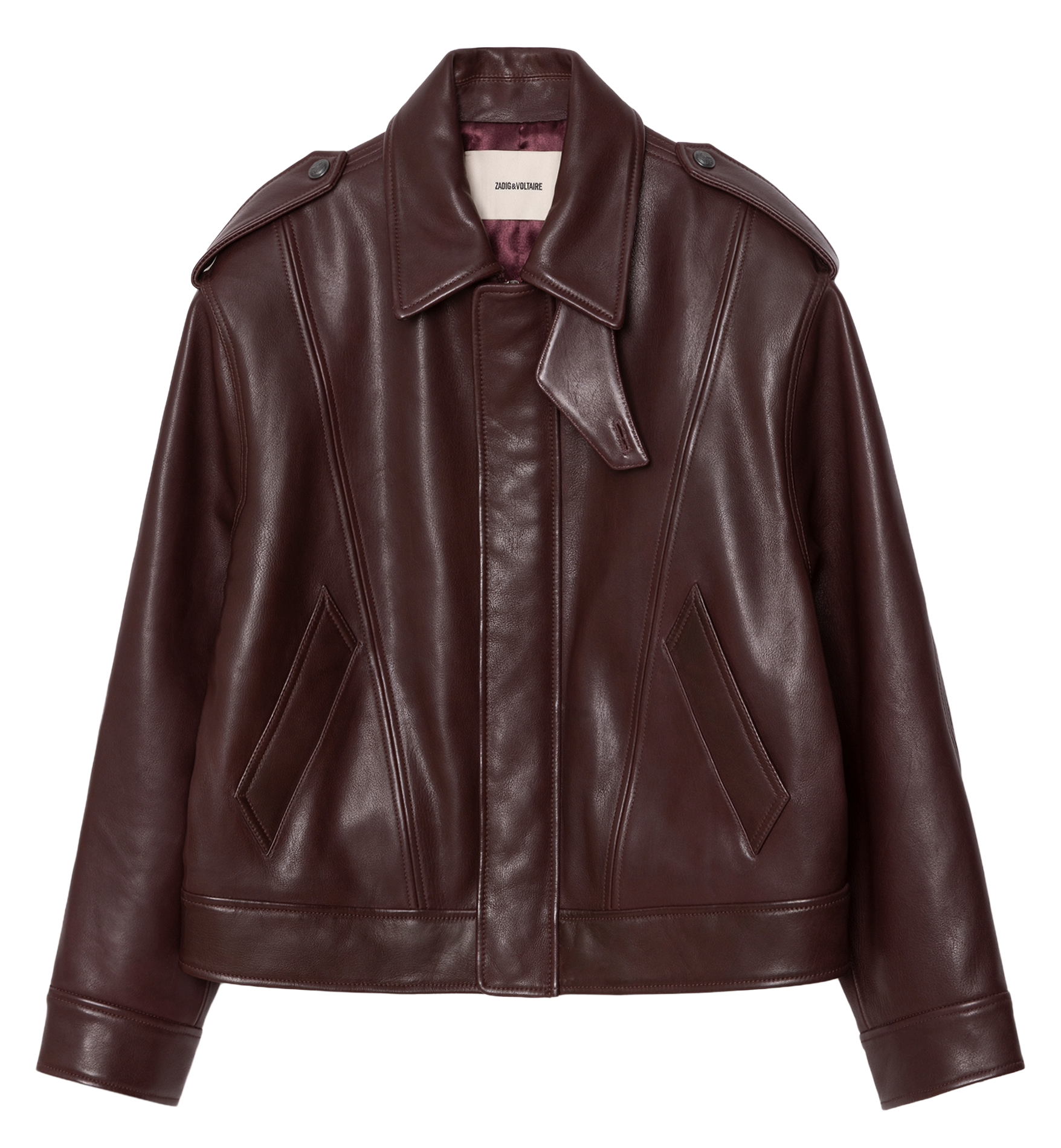 Blouson droit col montant en cuir kimo ZADIG&VOLTAIRE Violet