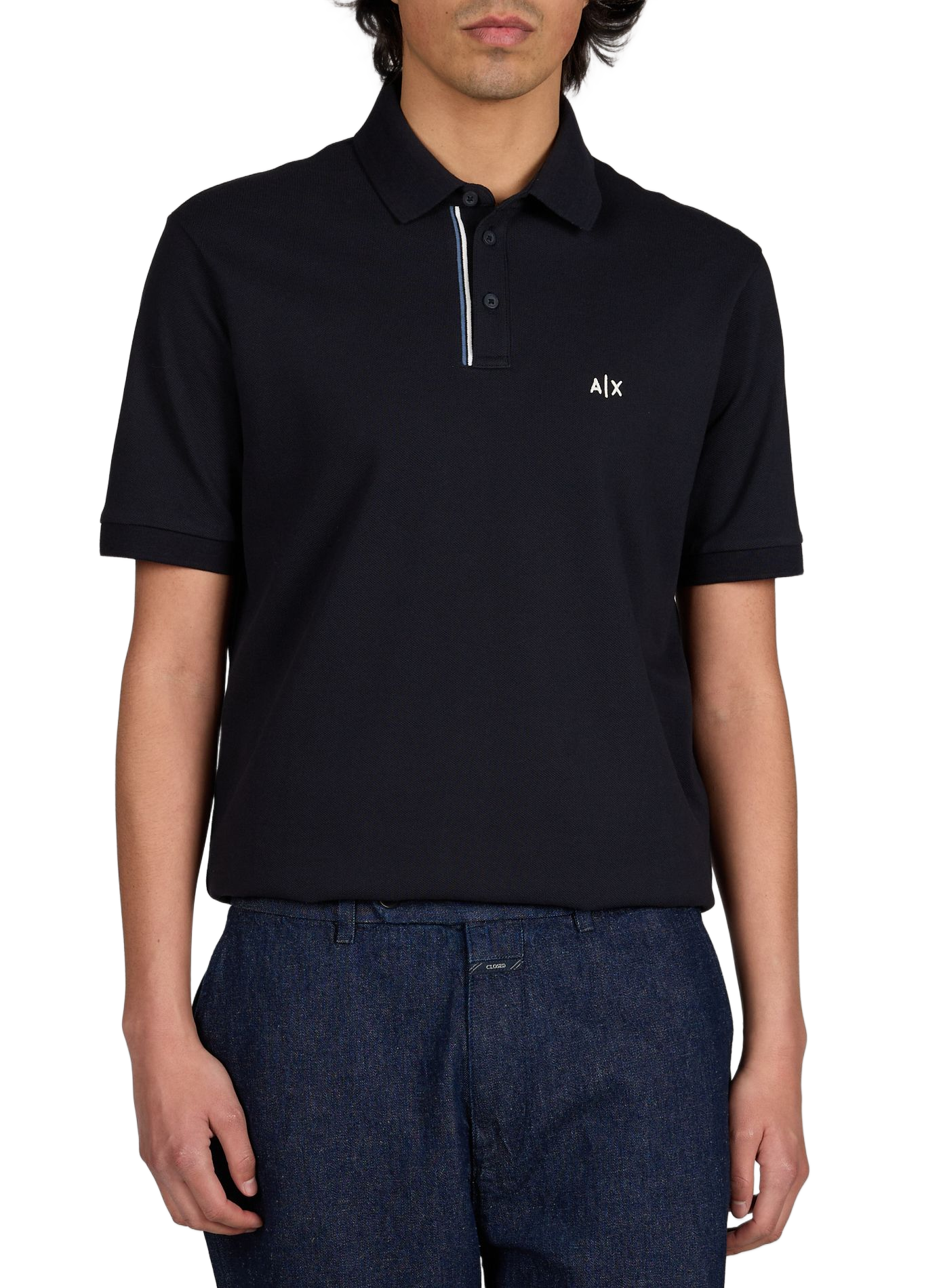 Short-sleeved cotton polo shirt with logo ARMANI EXCHANGE Blue