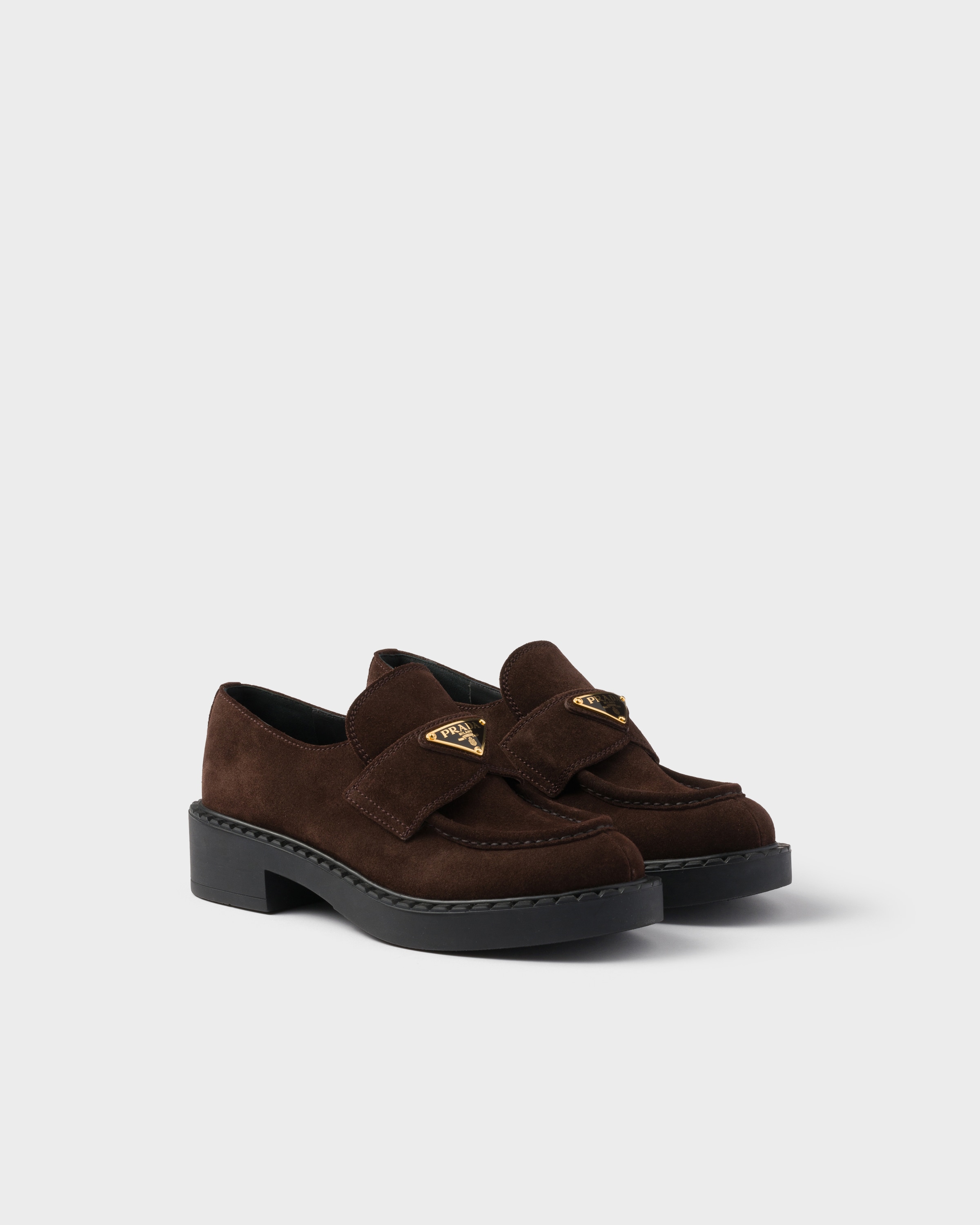 Mocassins en veau velours chocolat PRADA Marron