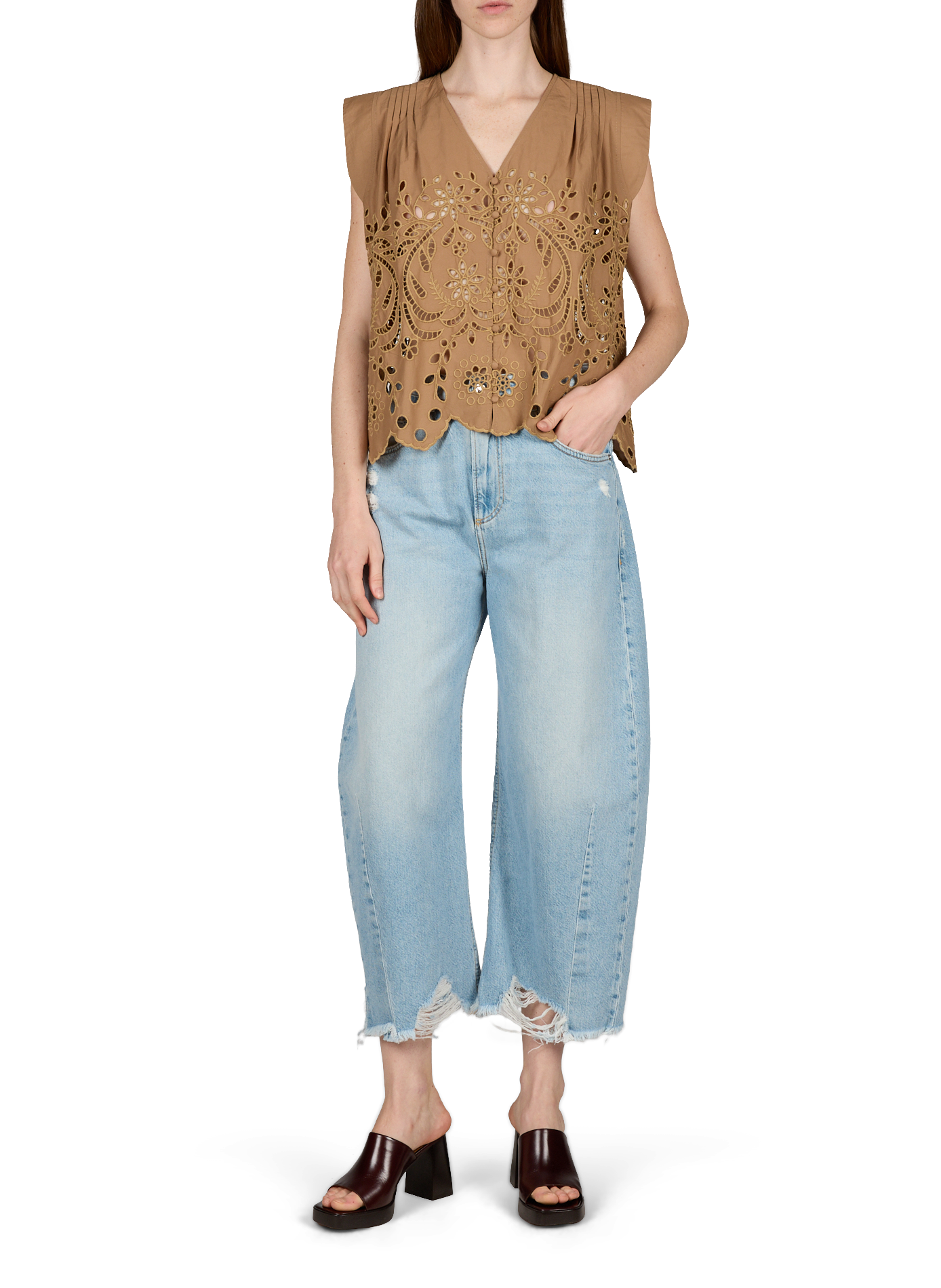 Mixed cotton mom jeans BERENICE Blue