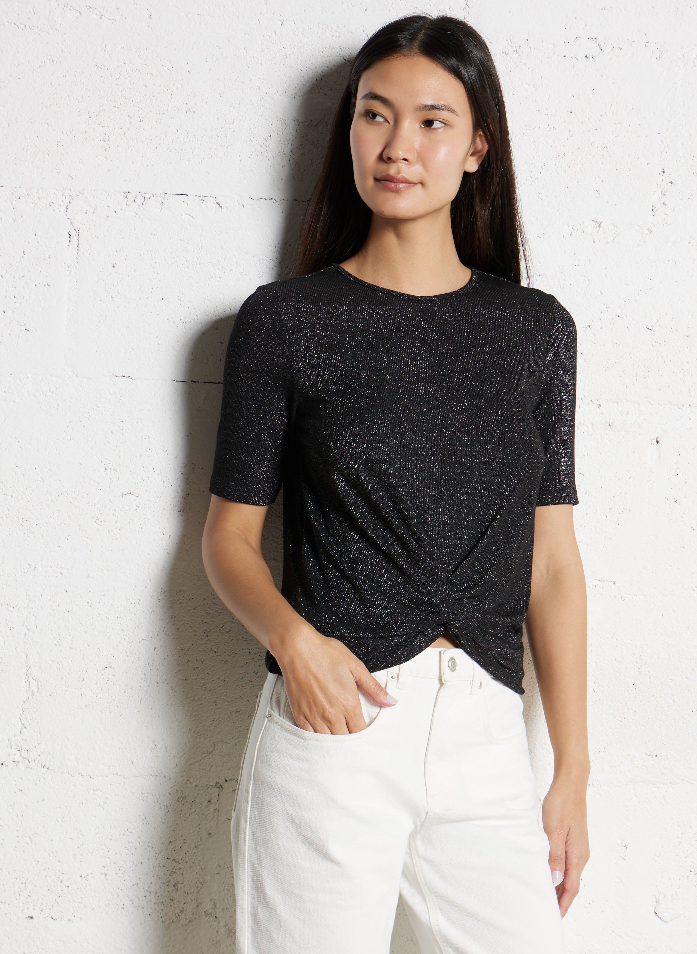 Top droit col rond pailleté IKKS Noir