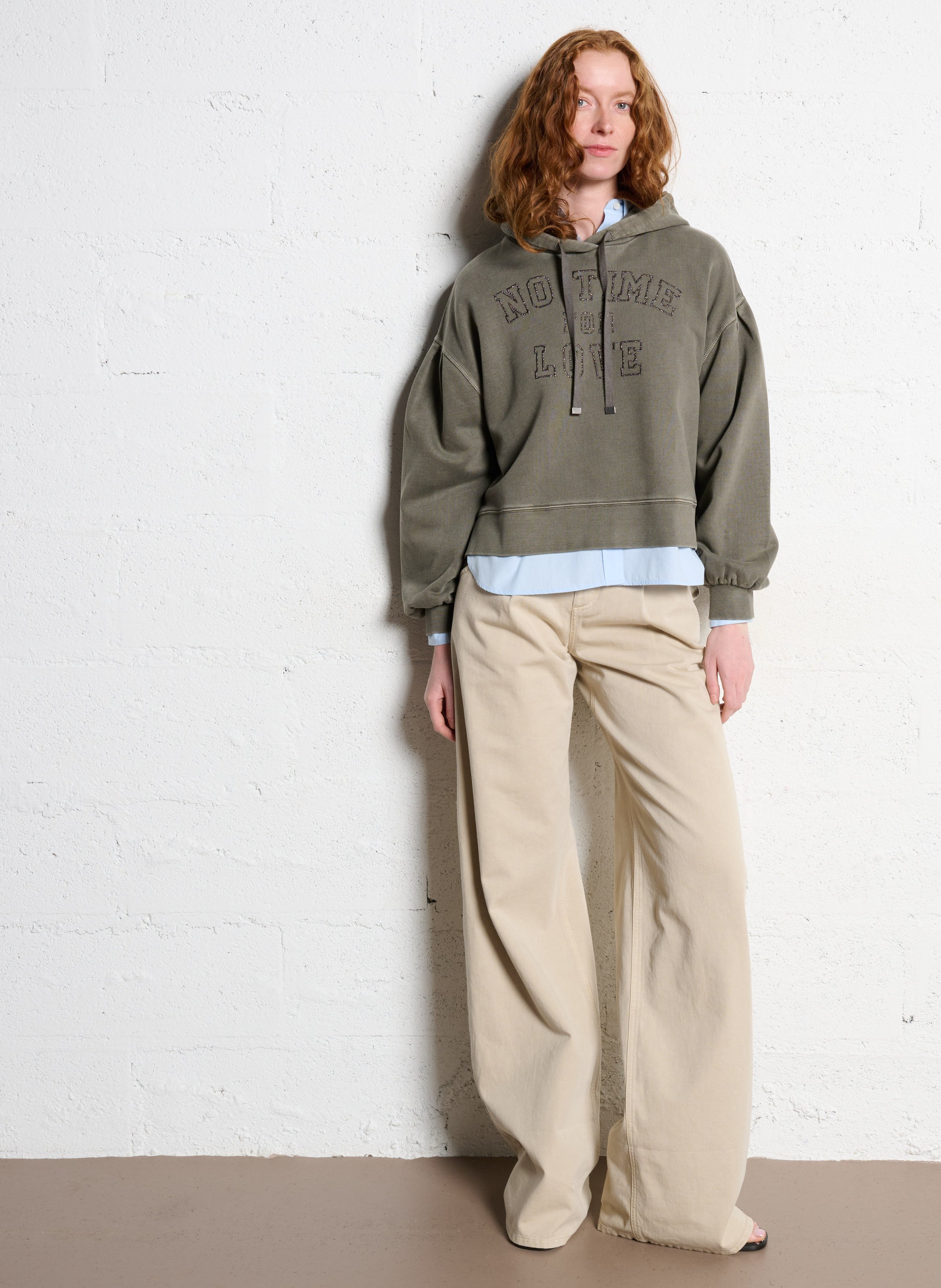 Sweat col rond en coton IKKS Kaki