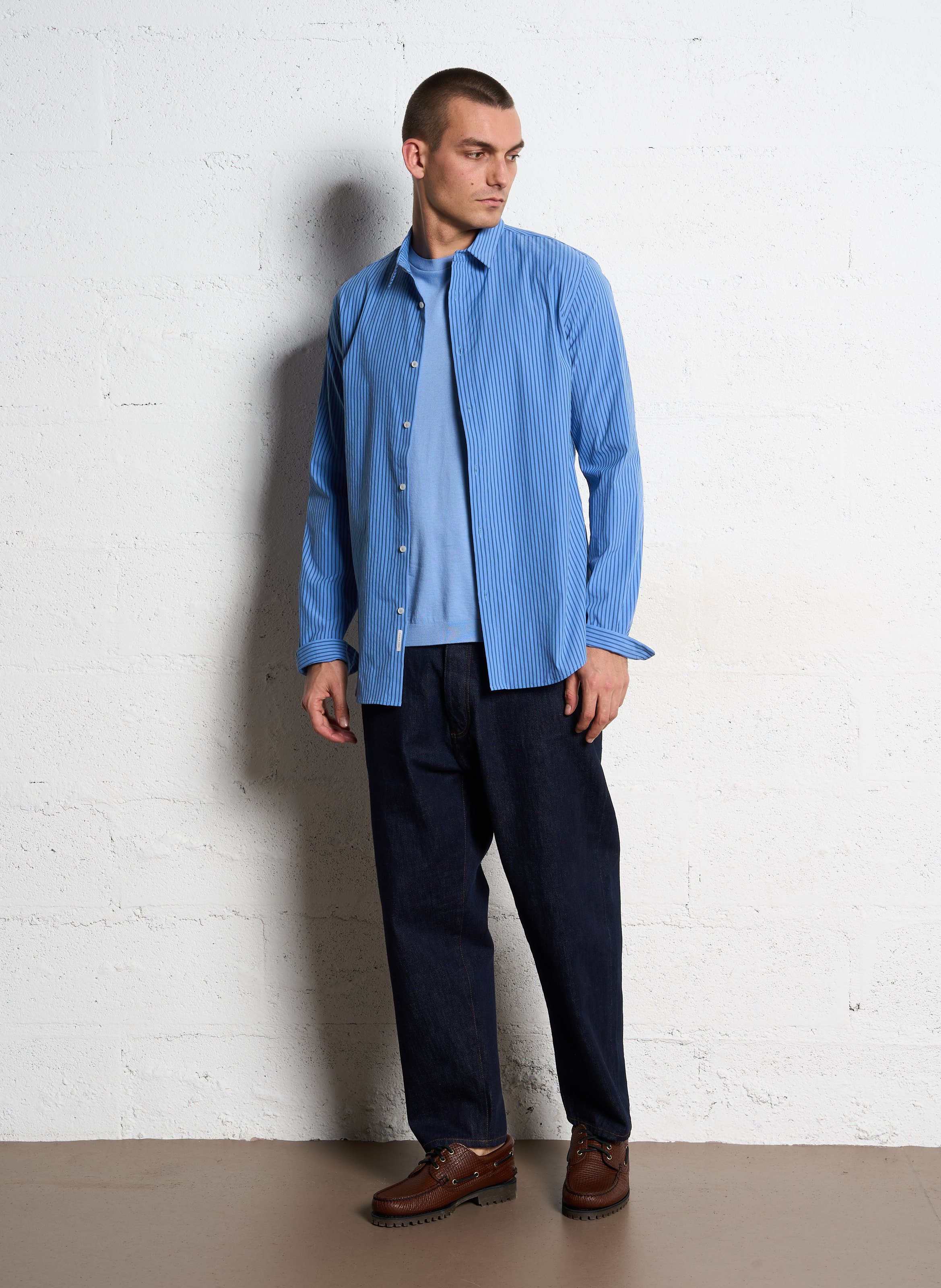 Chemise slim-fit col parisien à rayures IKKS Bleu