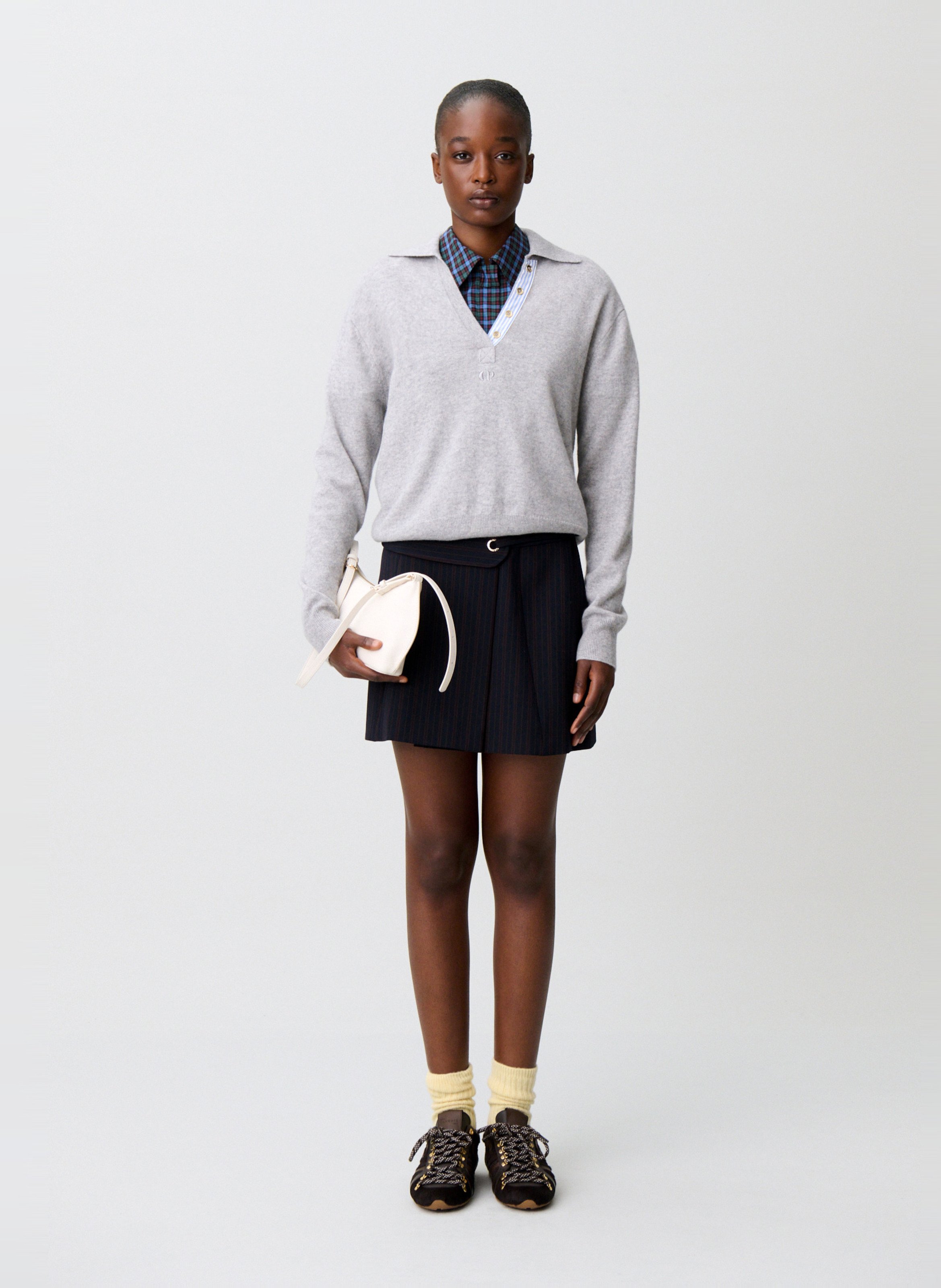 Polo droit en laine mélangée CLAUDIE PIERLOT Gris