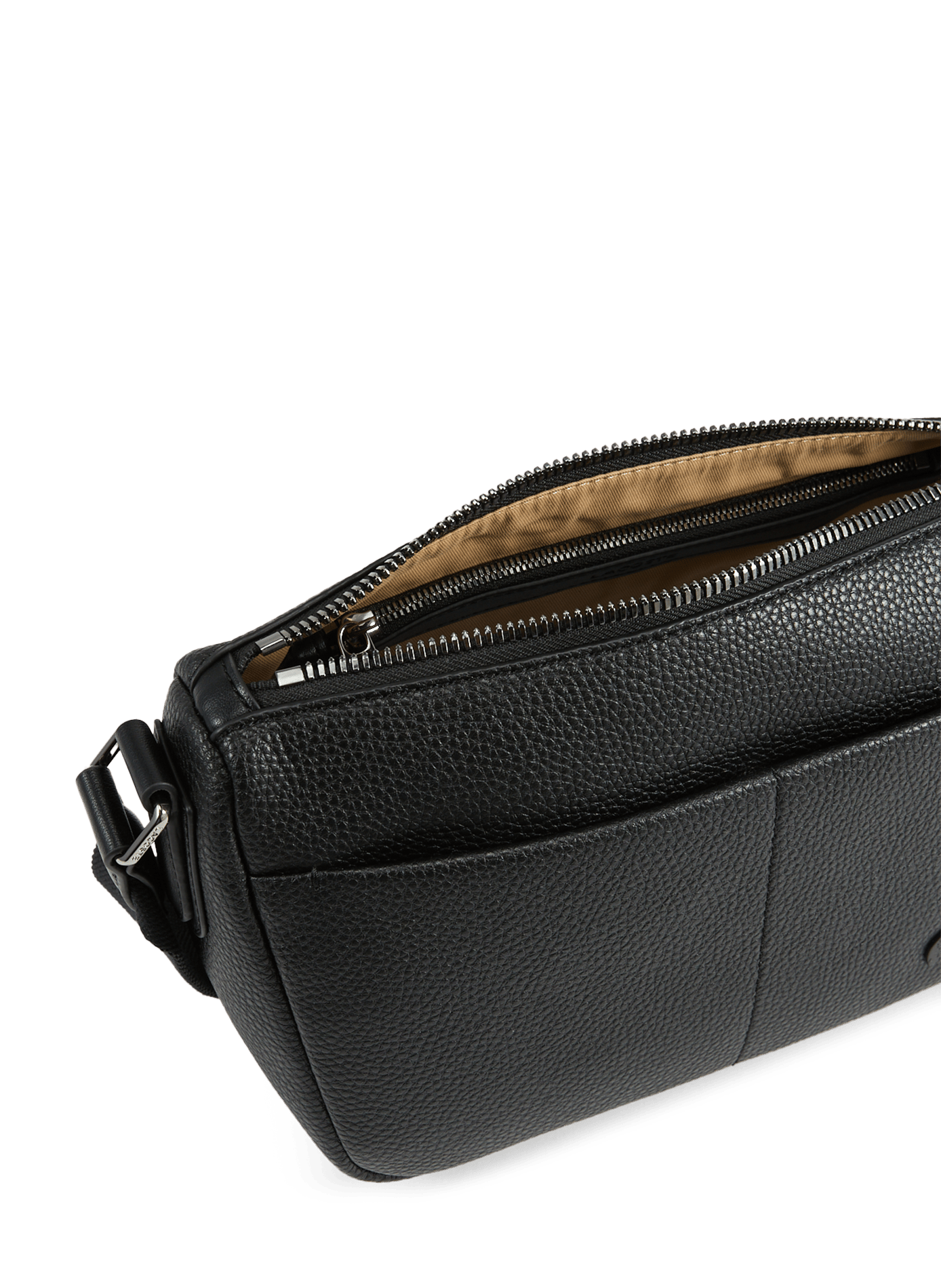 Shoulder reporter bag in mixed leather LACOSTE Black