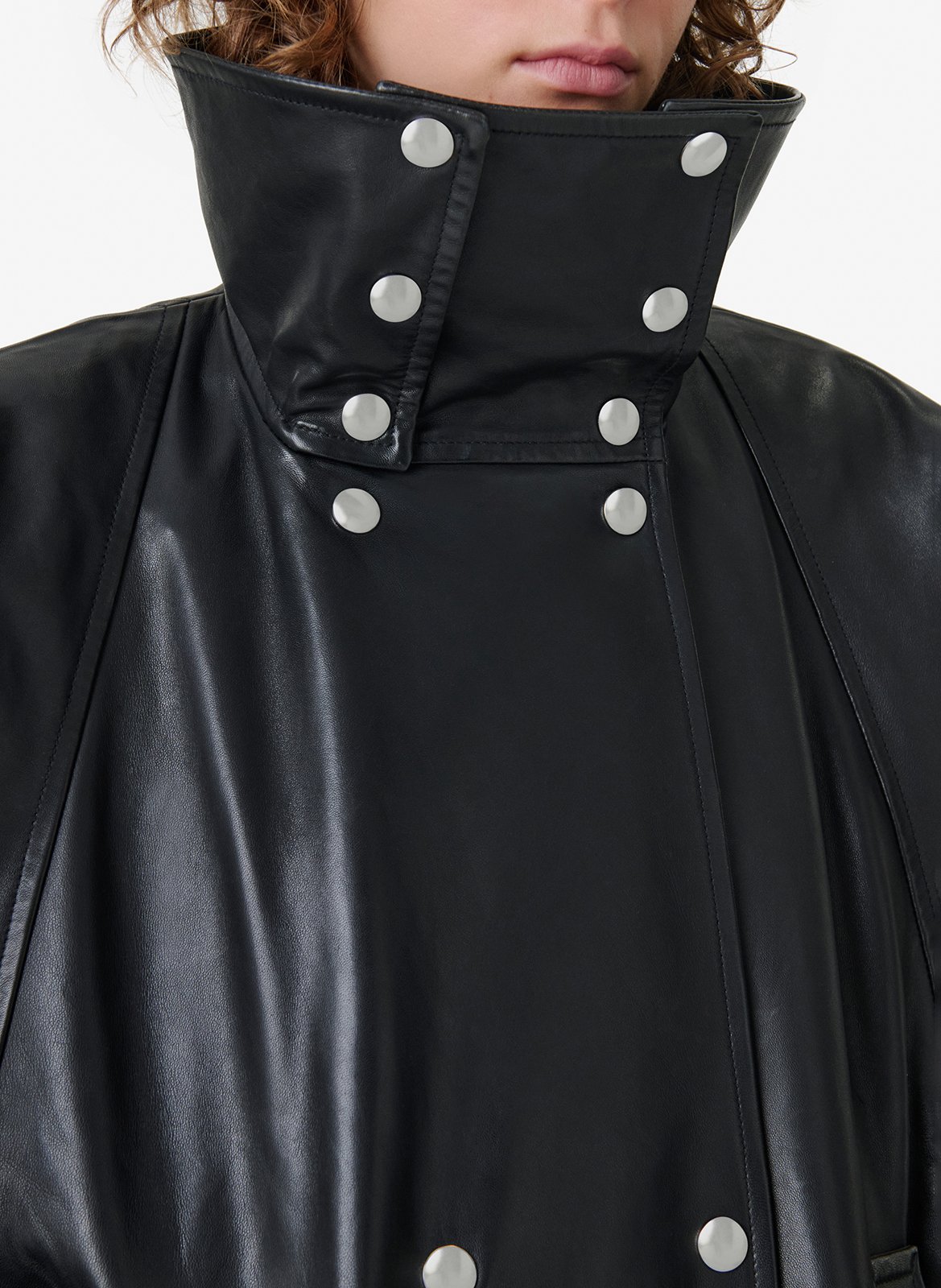 Oversized leren jas in robijnrood IRO Zwart