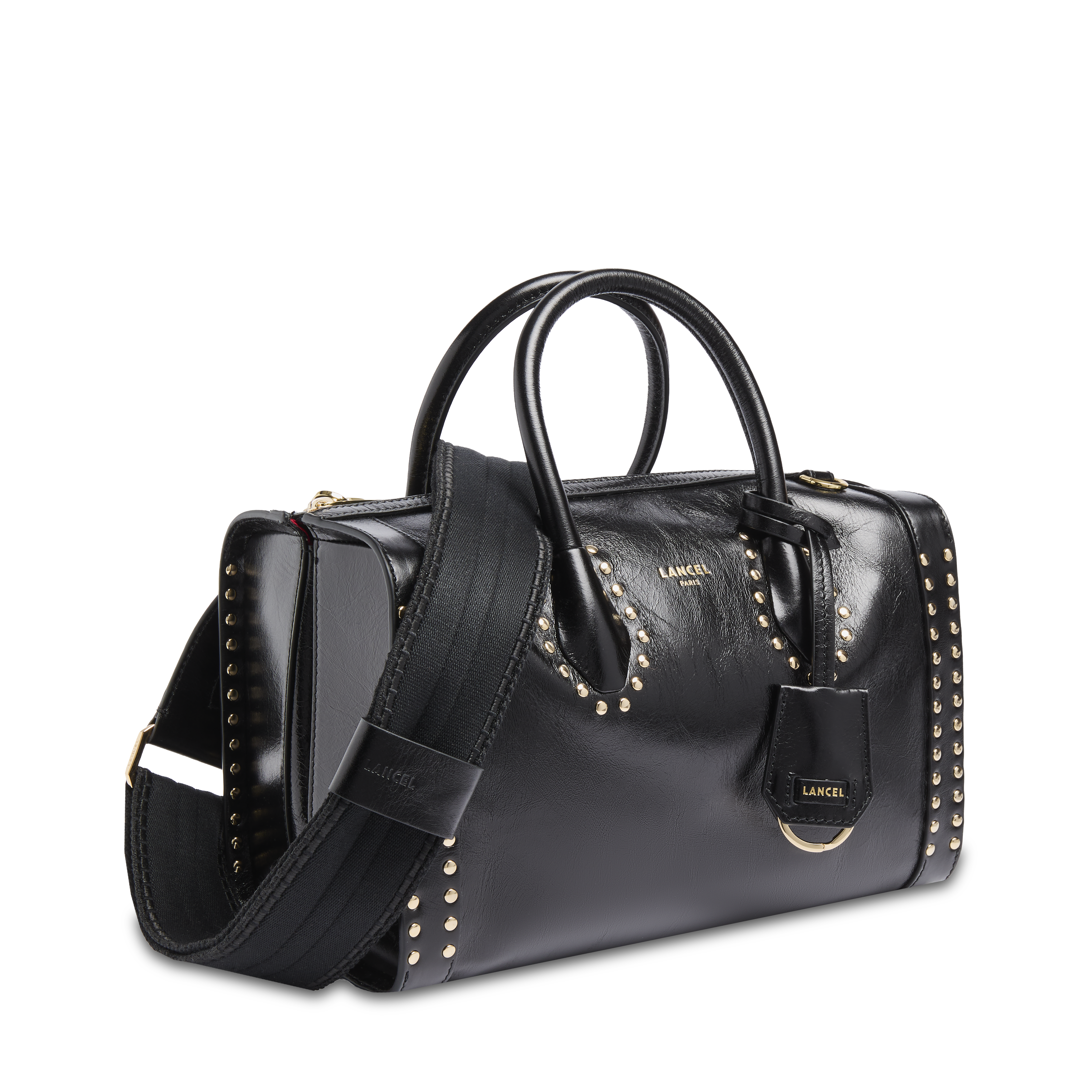 Bowlingtas lancel m - vintage volnerfleer met studs, 30 x 18 x 15 cm. LANCEL Zwart