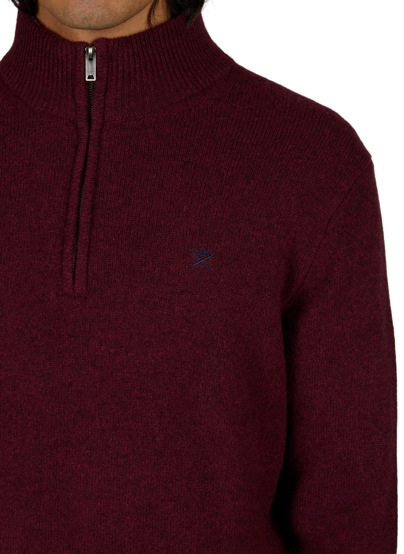 Pull droit col montant zippé en laine HACKETT Rouge