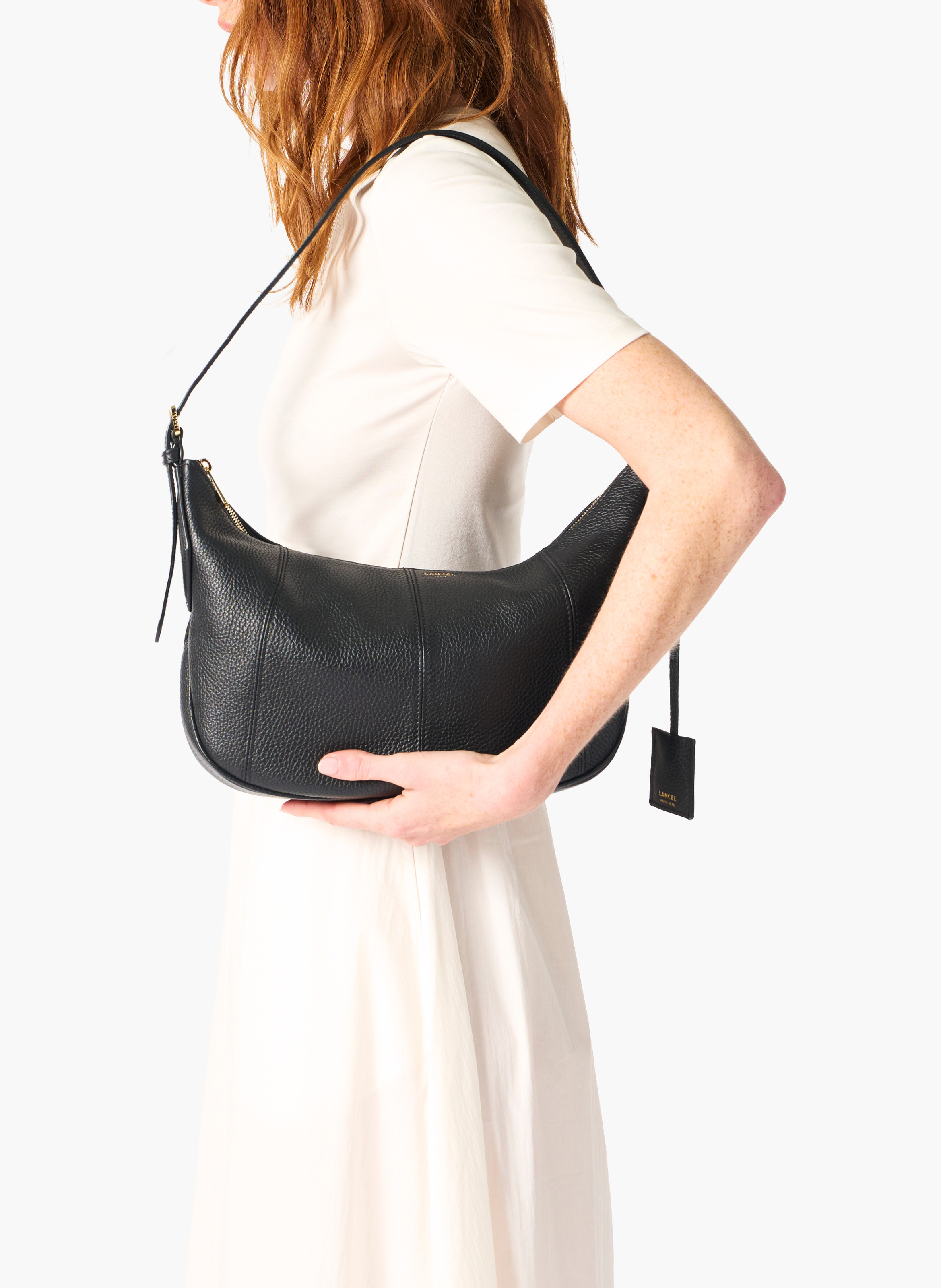 Sac hobo zippé m victoire de lancel en cuir LANCEL Noir