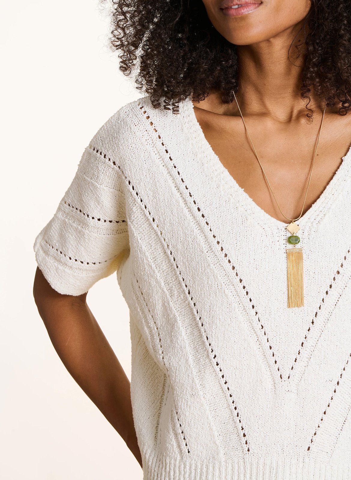 Oversized trui met V-hals van een katoenmix met gerecycled katoen LA FEE MARABOUTEE Wit