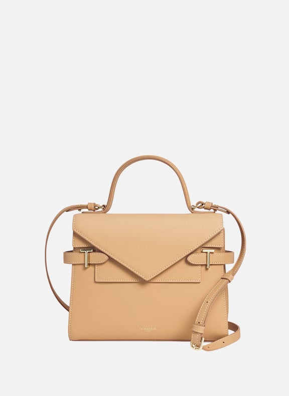 Sac à main double rabat moyen modèle emilie en cuir grainé Beige by LE TANNEUR LE TANNEUR Sac à main double rabat moyen modèle emilie en cuir grainé Beige