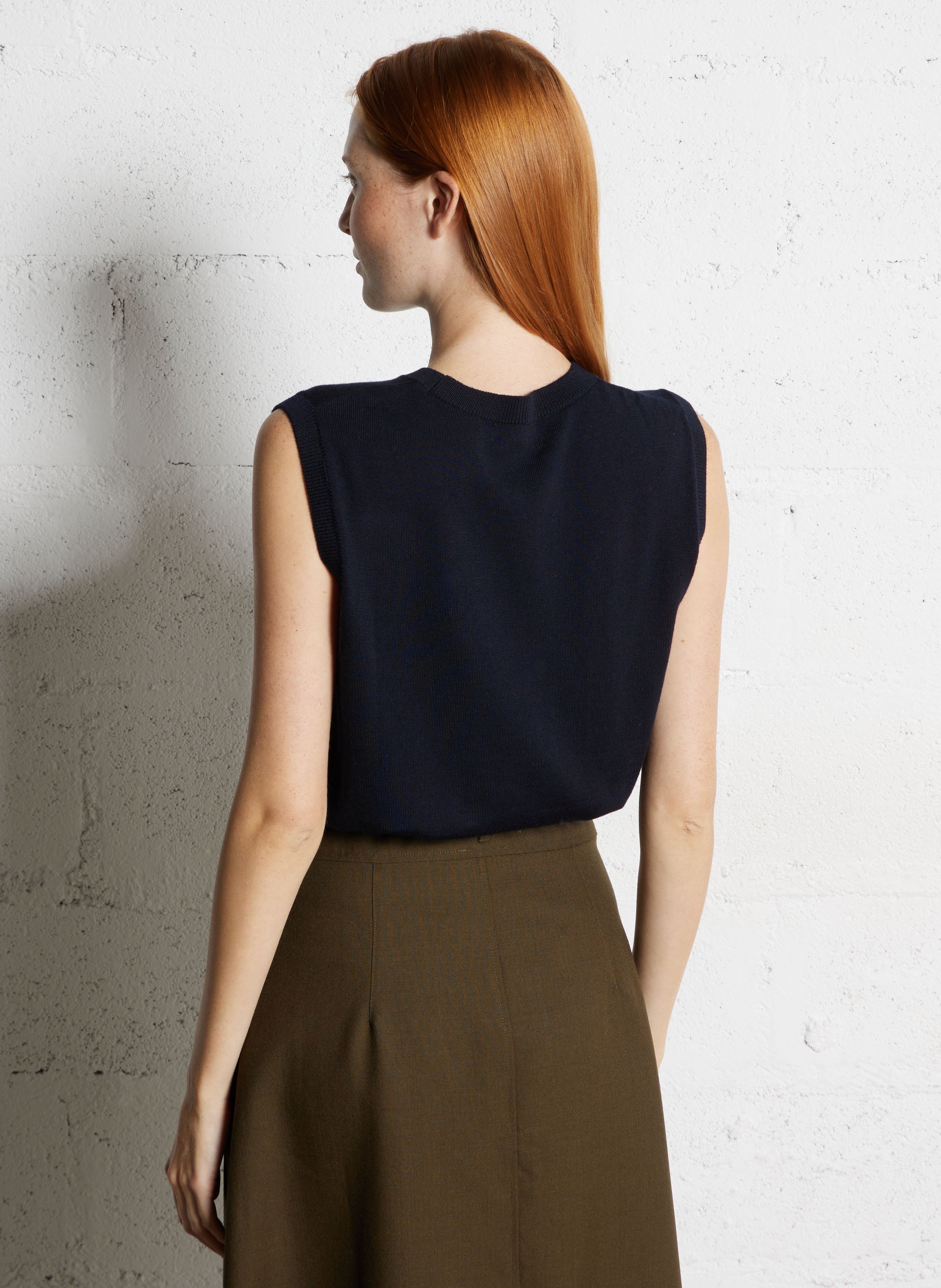 Pull sans manches col rond en laine mérinos fargo SOEUR Bleu