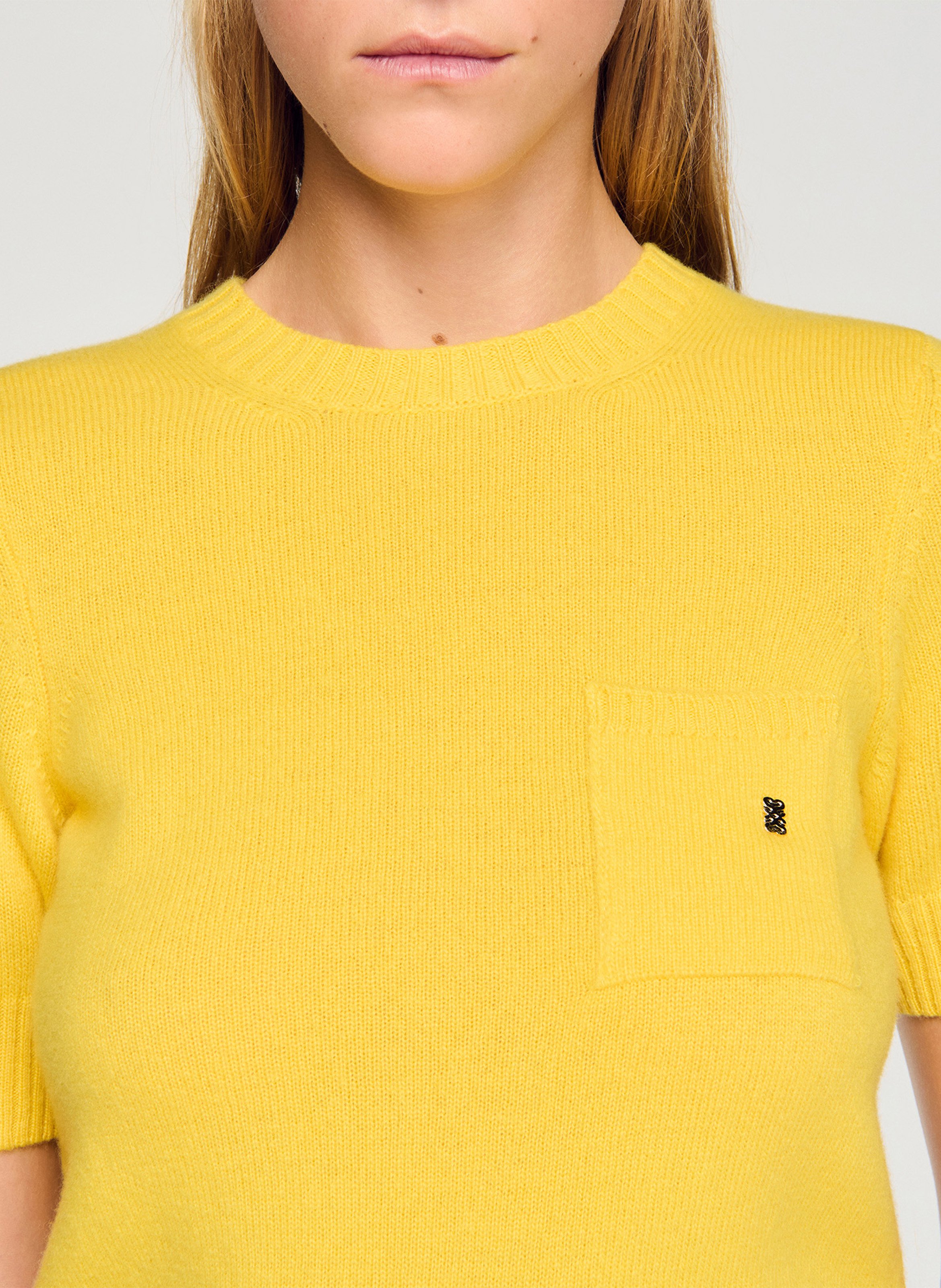 Pull col rond en laine SANDRO Jaune