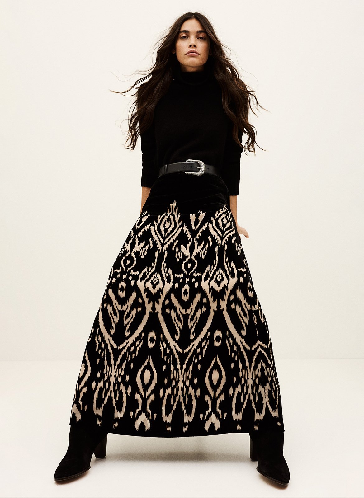 Jupe longue ample imprimée alpha BA&SH Noir