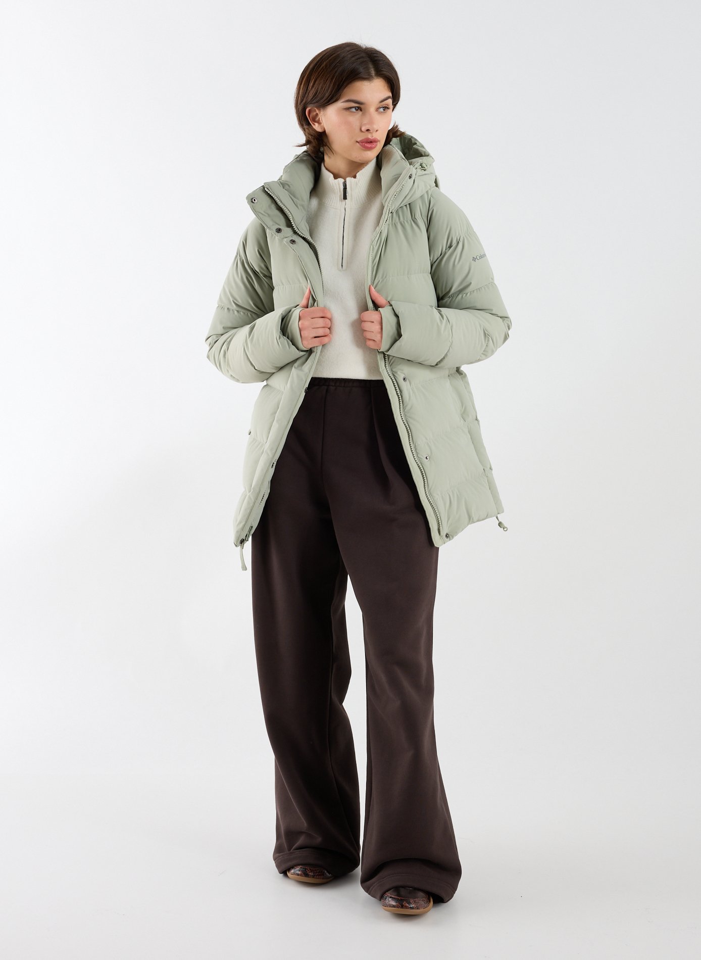 Hooded straight-fit padded jacket COLUMBIA Green