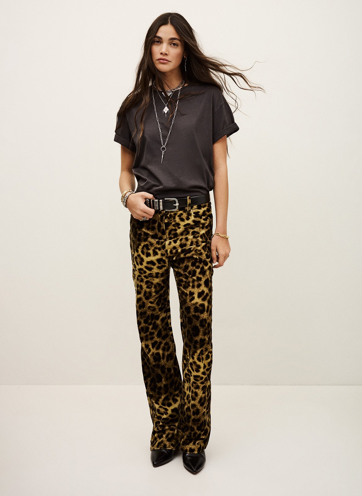 Pantalon droit imprimé léopard brent BA&SH Beige