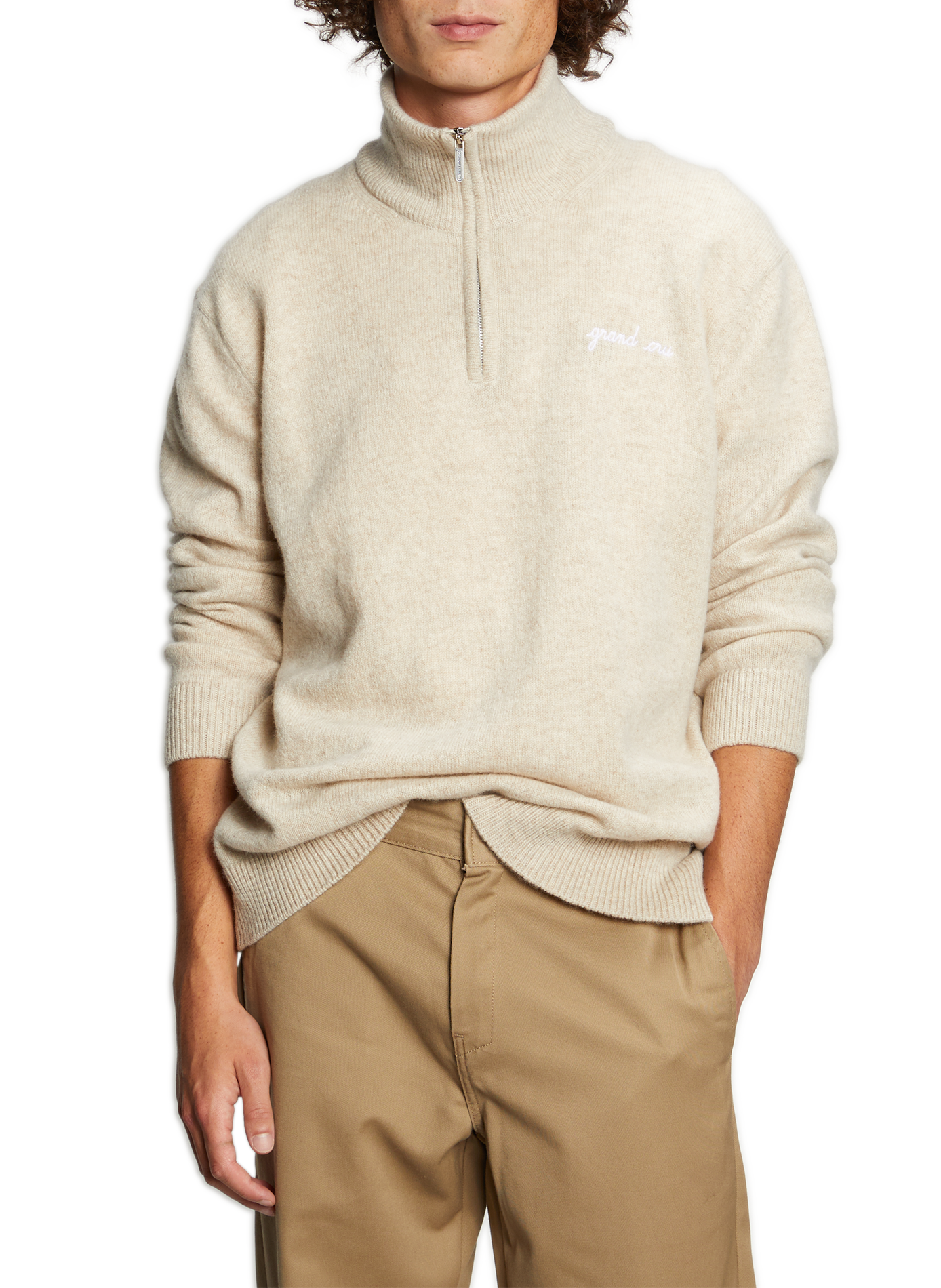 Virgin wool zip-neck sweater MAISON LABICHE Beige