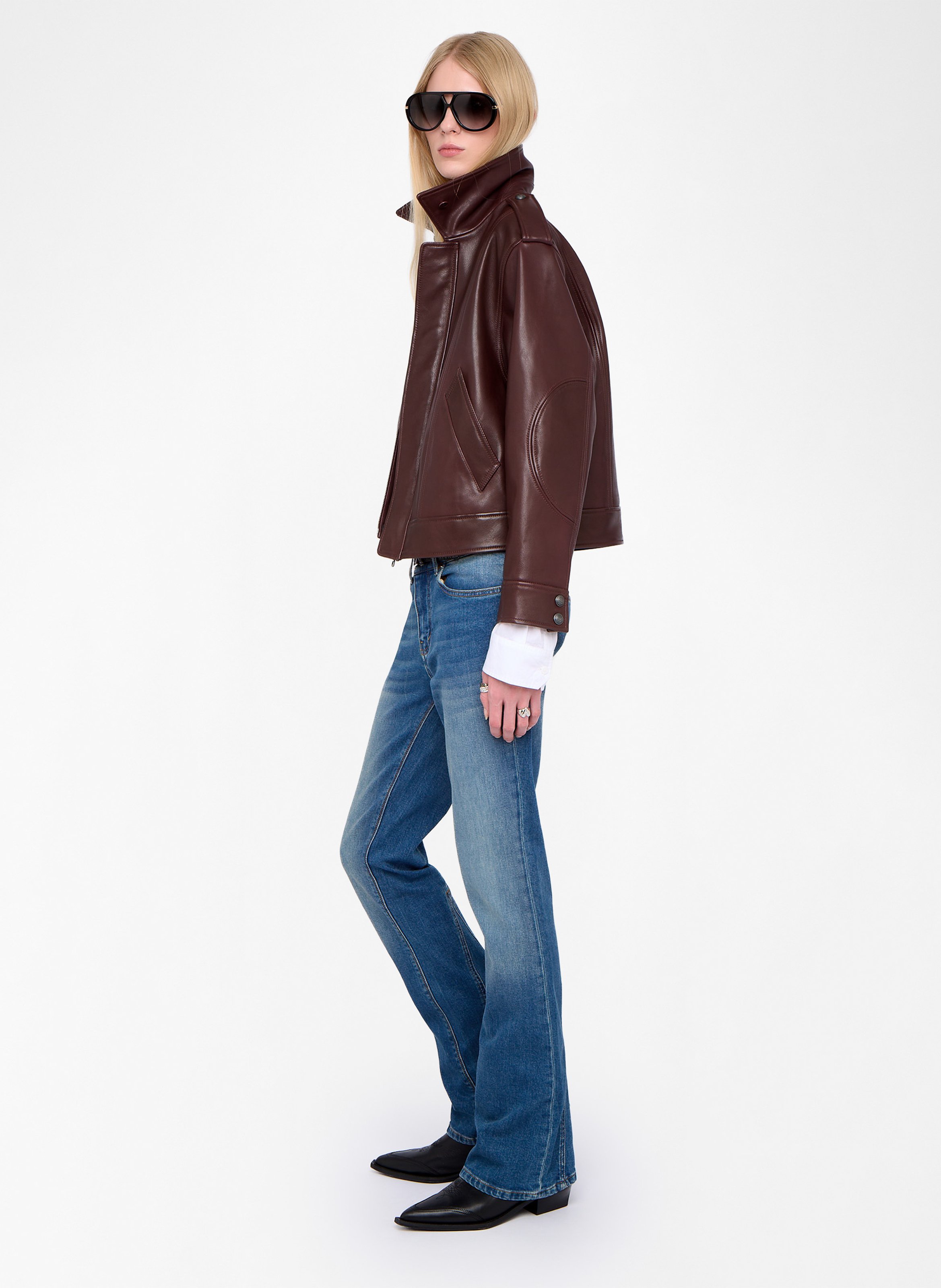 Blouson droit col montant en cuir kimo ZADIG&VOLTAIRE Violet