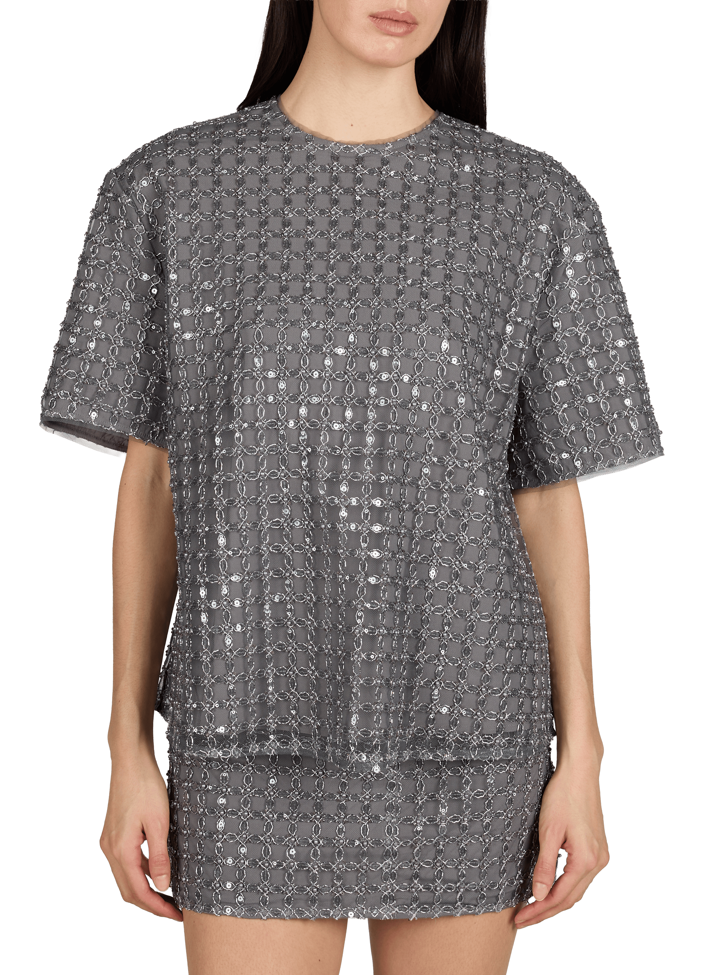 Top col rond à sequins ROTATE Gris