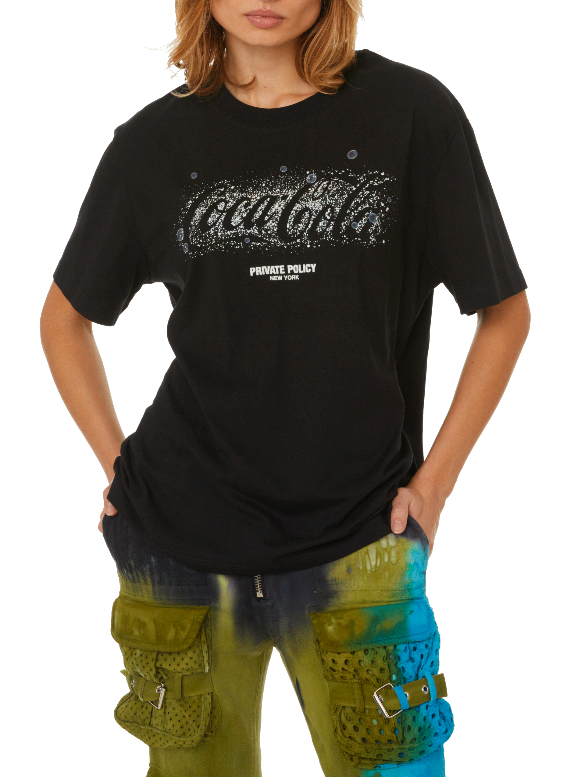 Printed cotton T-shirt PRIVATE POLICY Black