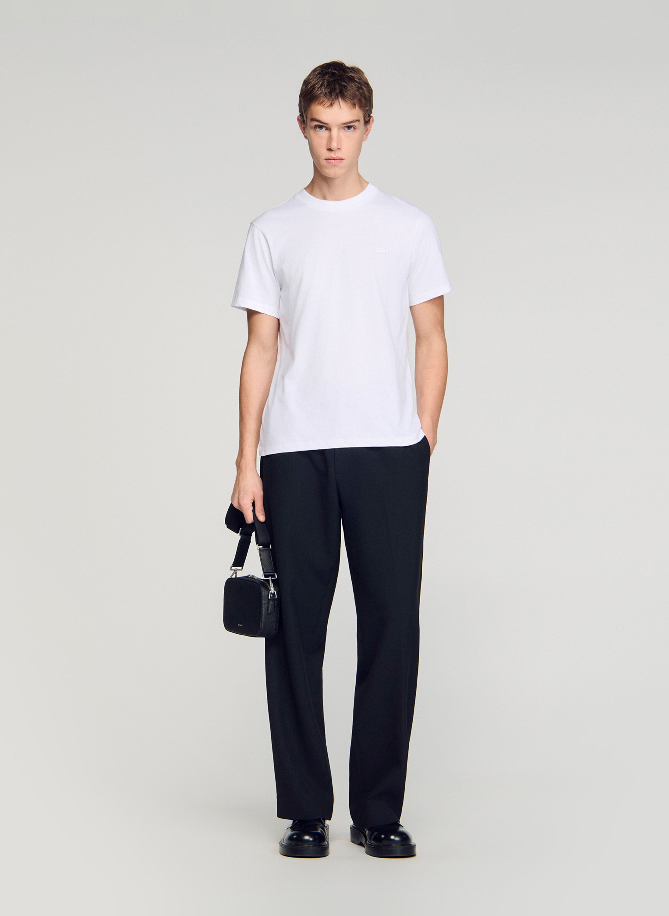 Tee-shirt droit col rond en coton SANDRO Blanc