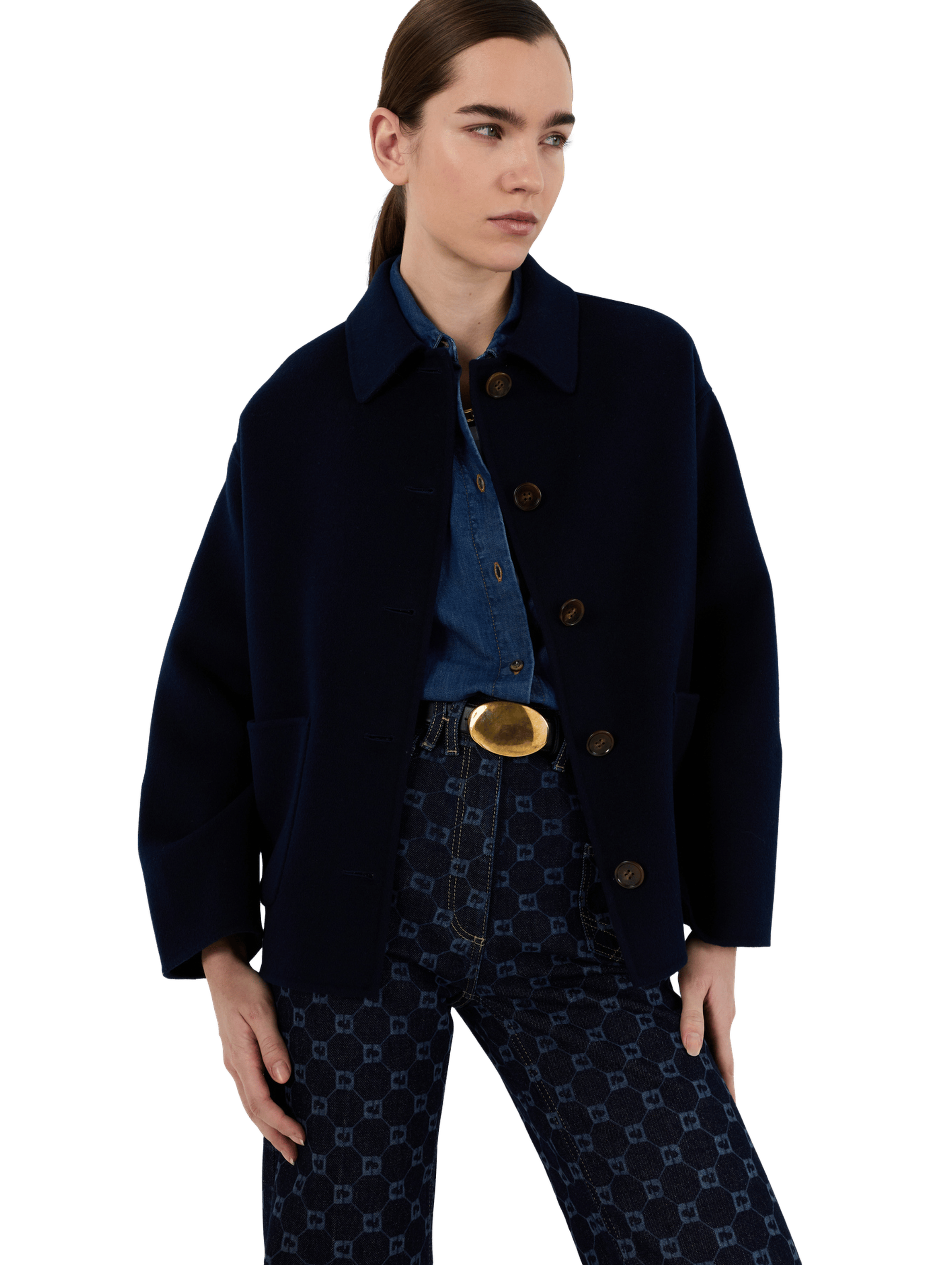 Manteau court en laine double face - PERRINEA GERARD DAREL Bleu