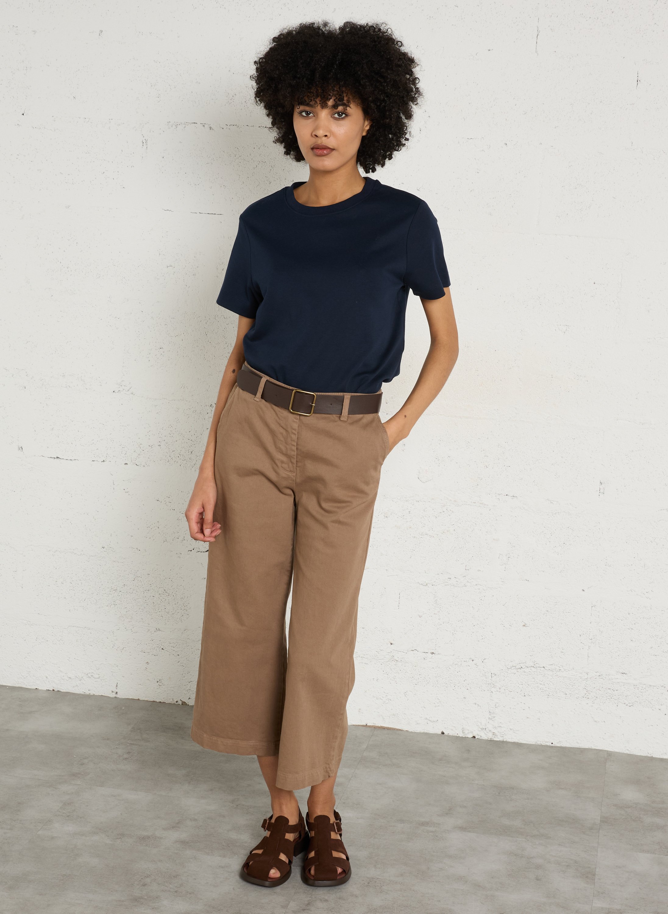 Tee-shirt droit col rond en coton leni MAISON 123 Bleu