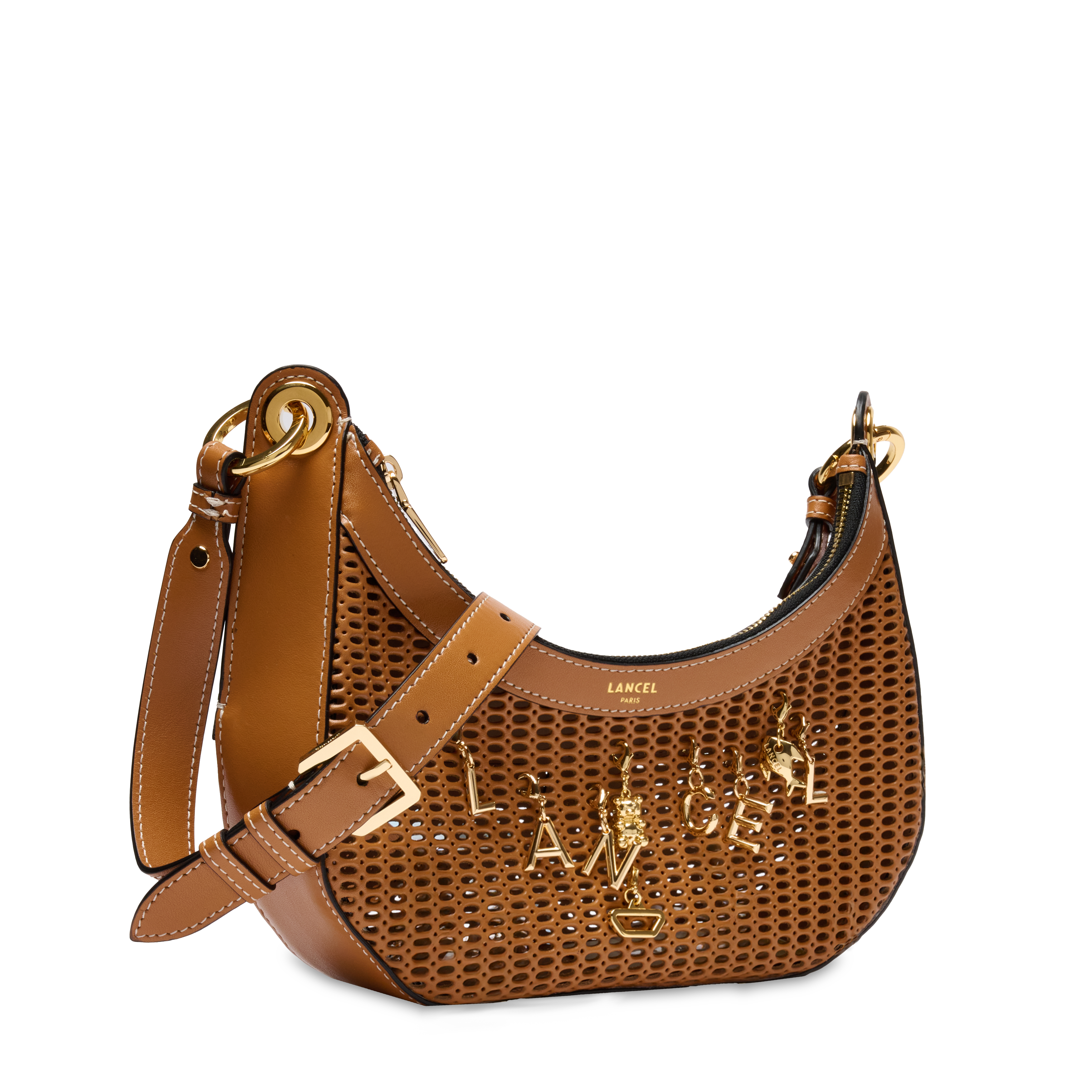 Sac zippé m double porté avec charms croisette de lancel en cuir LANCEL Marron