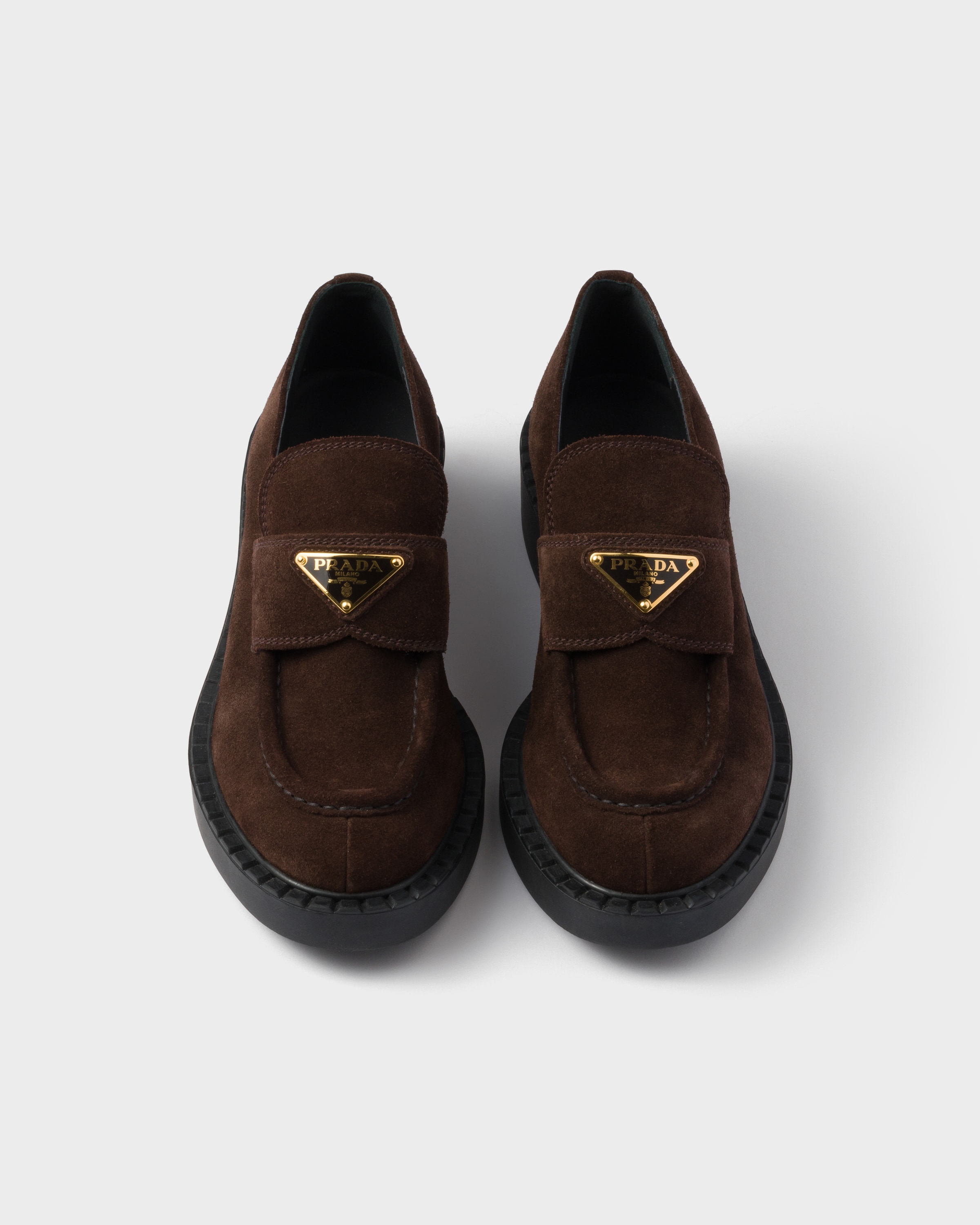 Mocassins en veau velours chocolat PRADA Marron