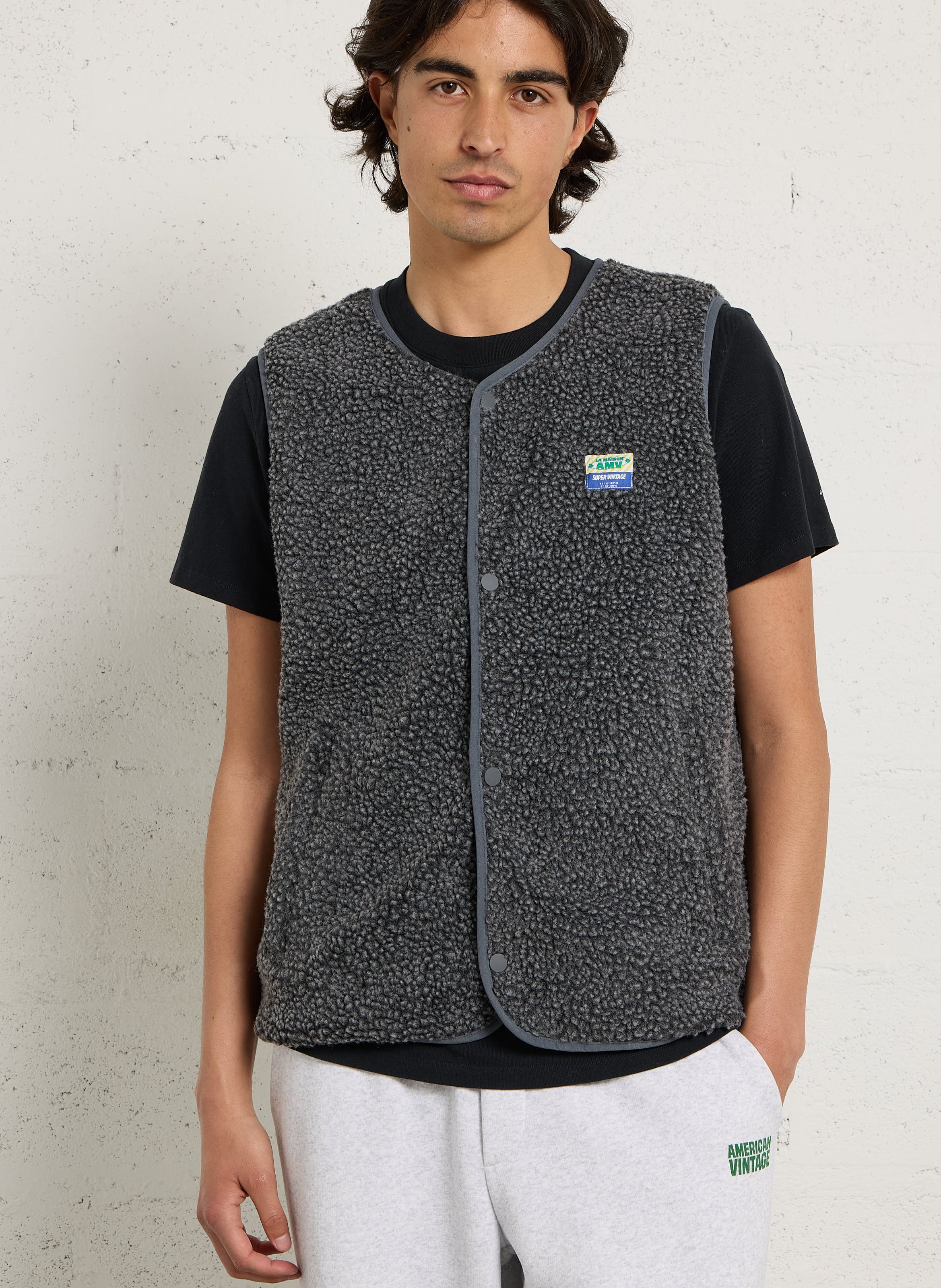 Veste col rond en sherpa hoktown AMERICAN VINTAGE Gris