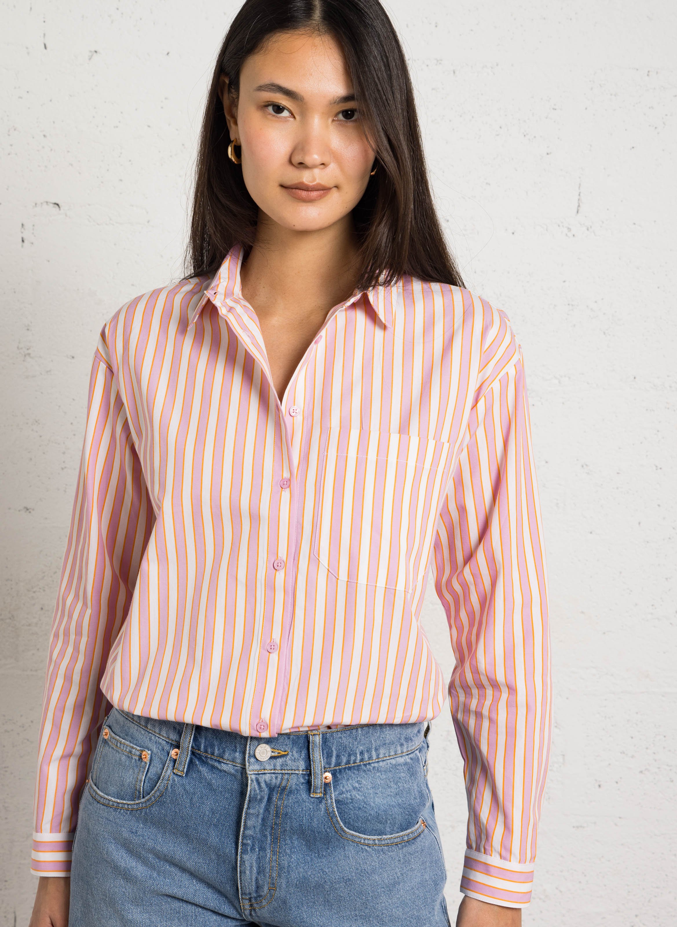 Chemise à rayures en coton dharma MAISON 123 Rose