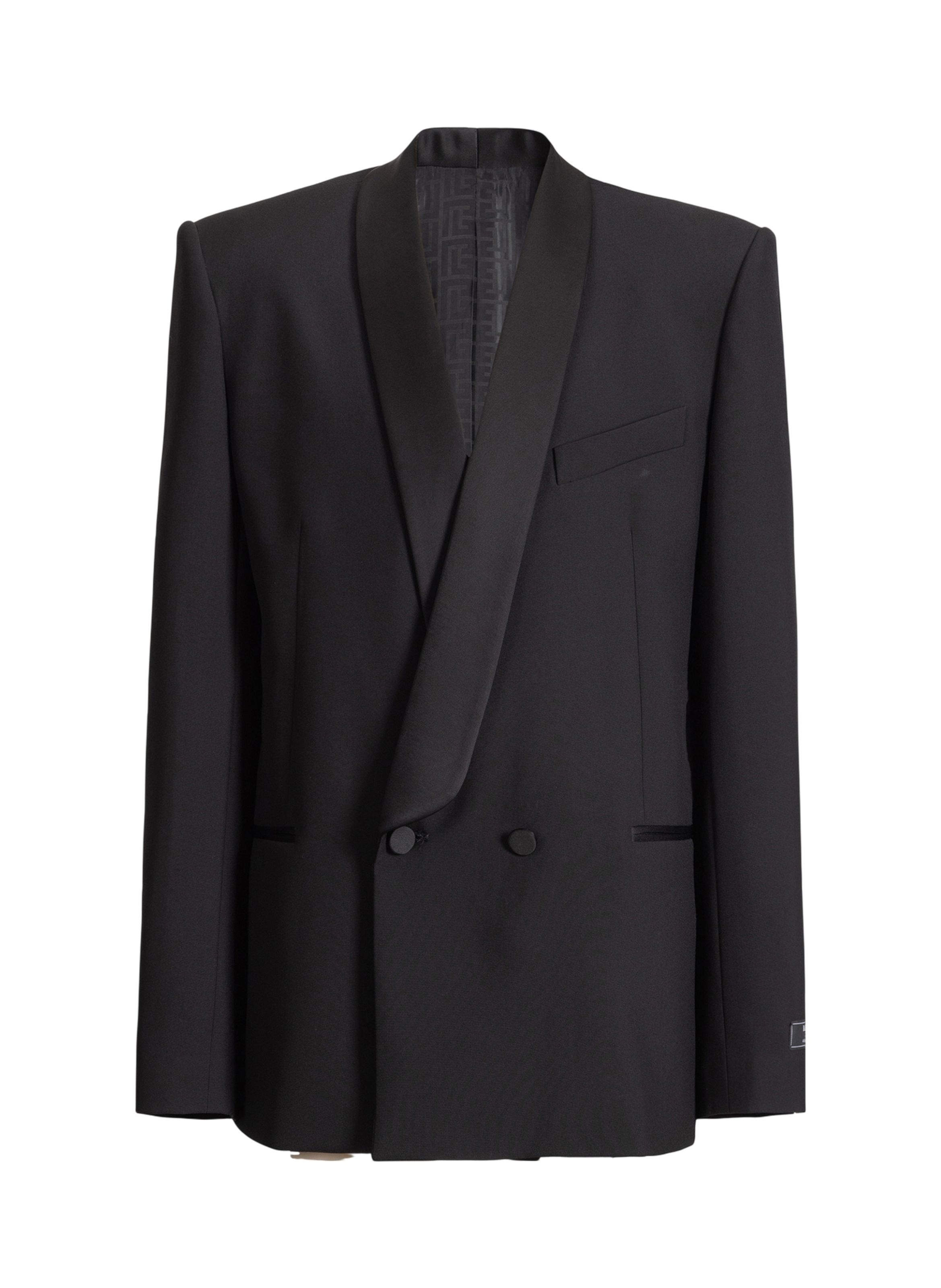 Veste 2 boutons en laine et satin BALMAIN Noir