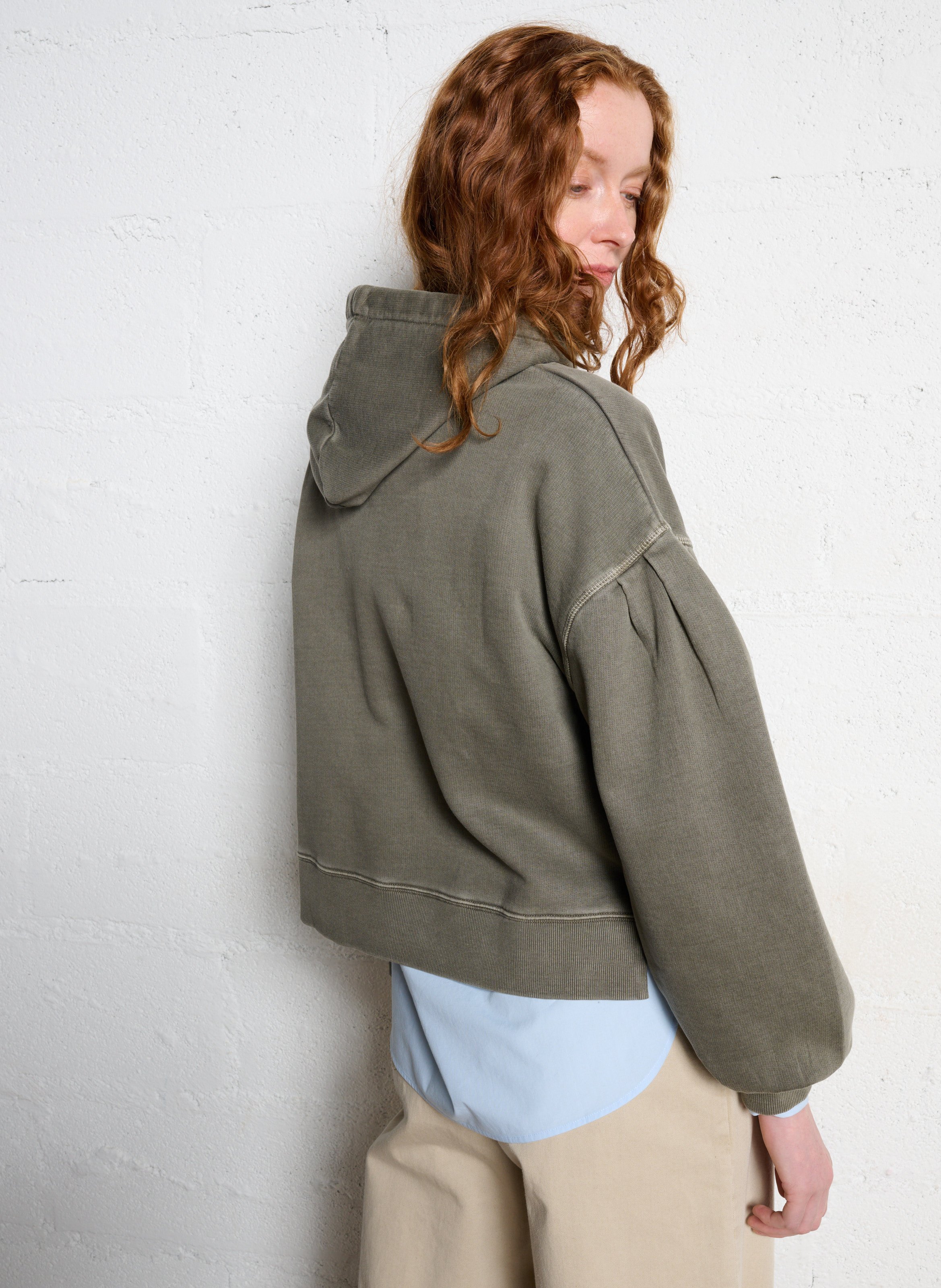 Sweat col rond en coton IKKS Kaki