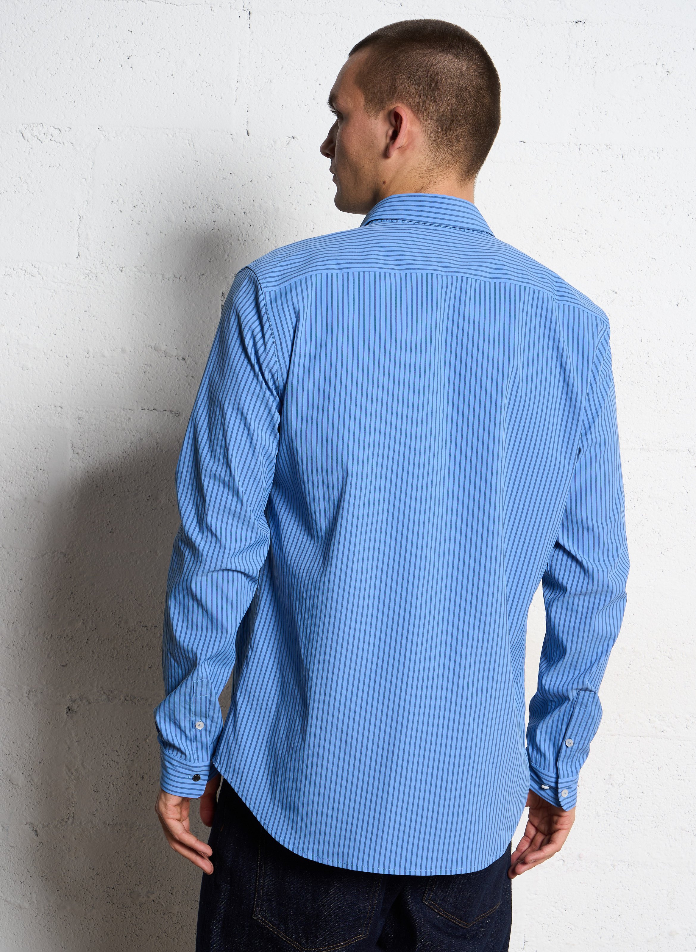 Chemise slim-fit col parisien à rayures IKKS Bleu