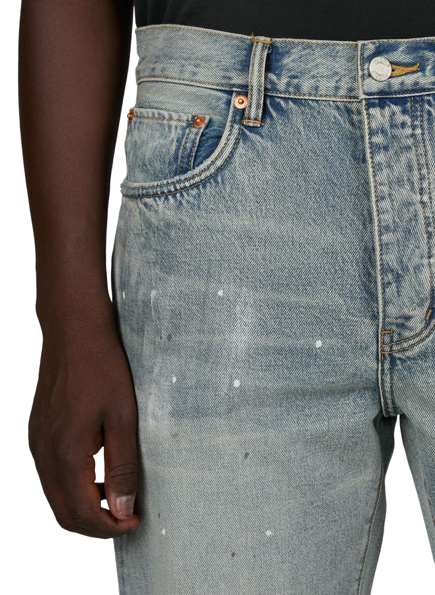 Straight leg jeans with ripped effect and paint splatter in cotton PURPLE BRAND Blue
