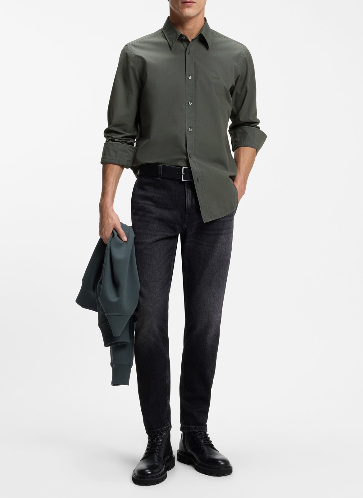 Chemise regular en coton BOSS Kaki