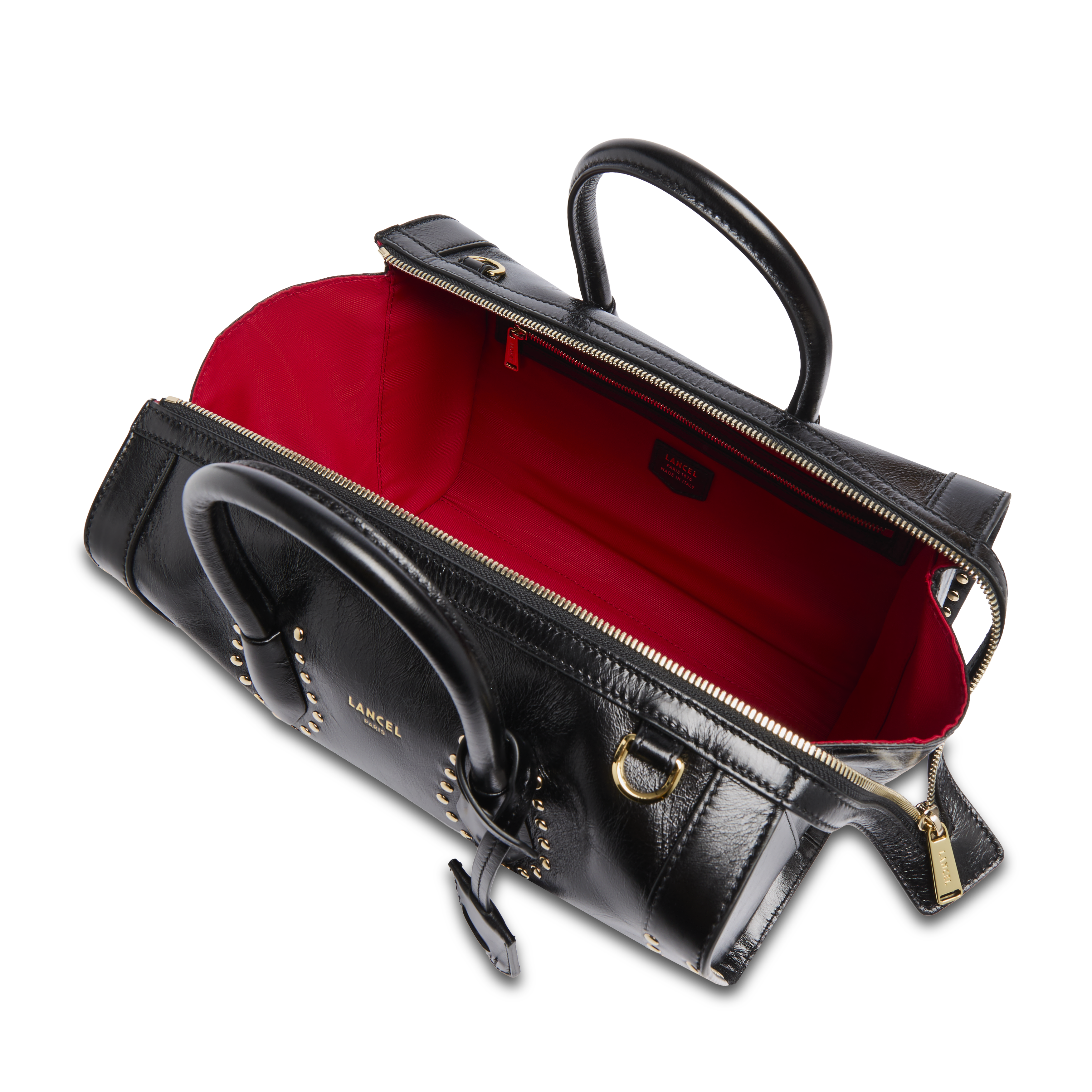 Bowlingtas lancel m - vintage volnerfleer met studs, 30 x 18 x 15 cm. LANCEL Zwart